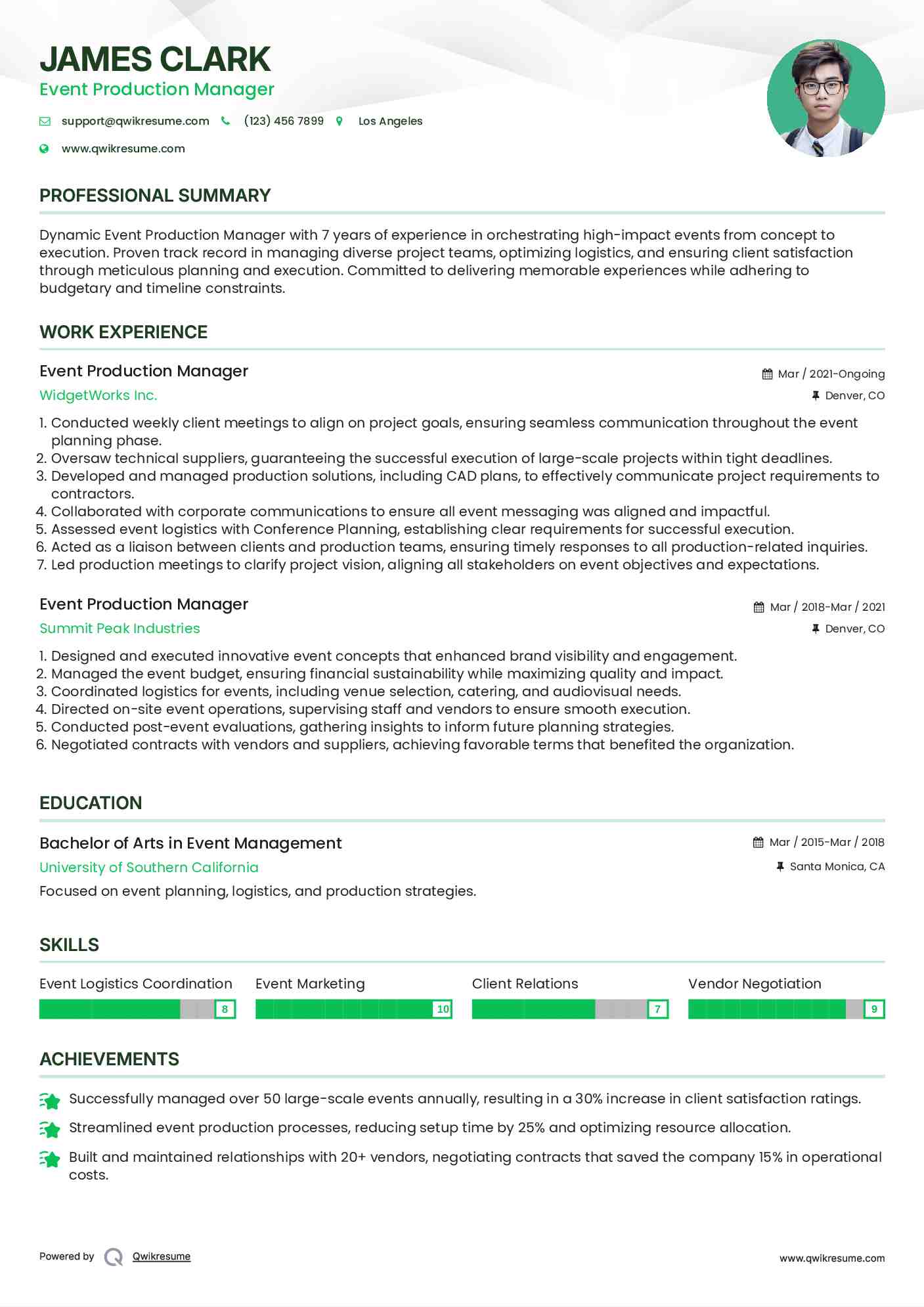 Event Production Manager Resume Format
