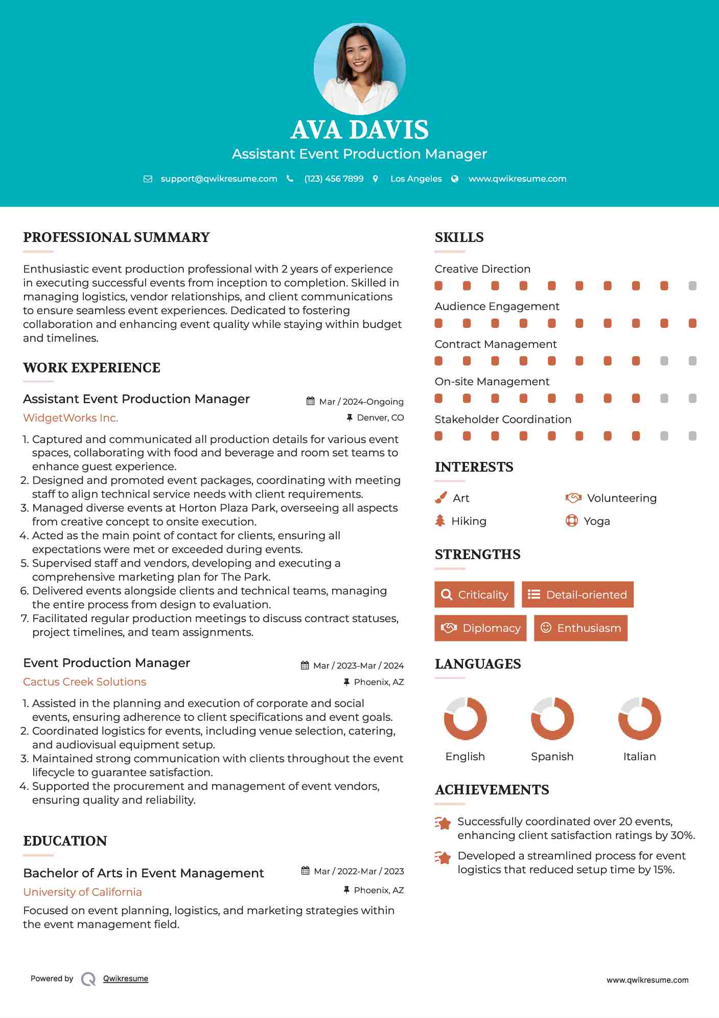 Assistant Event Production Manager Resume Sample