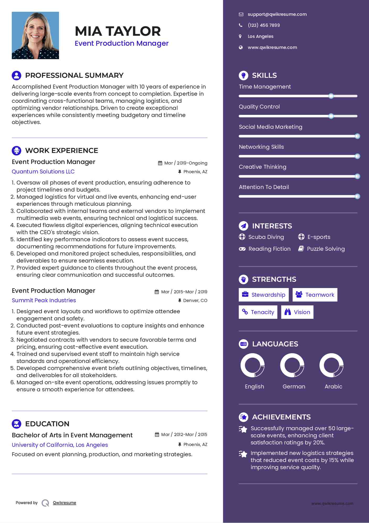 Event Production Manager Resume Example
