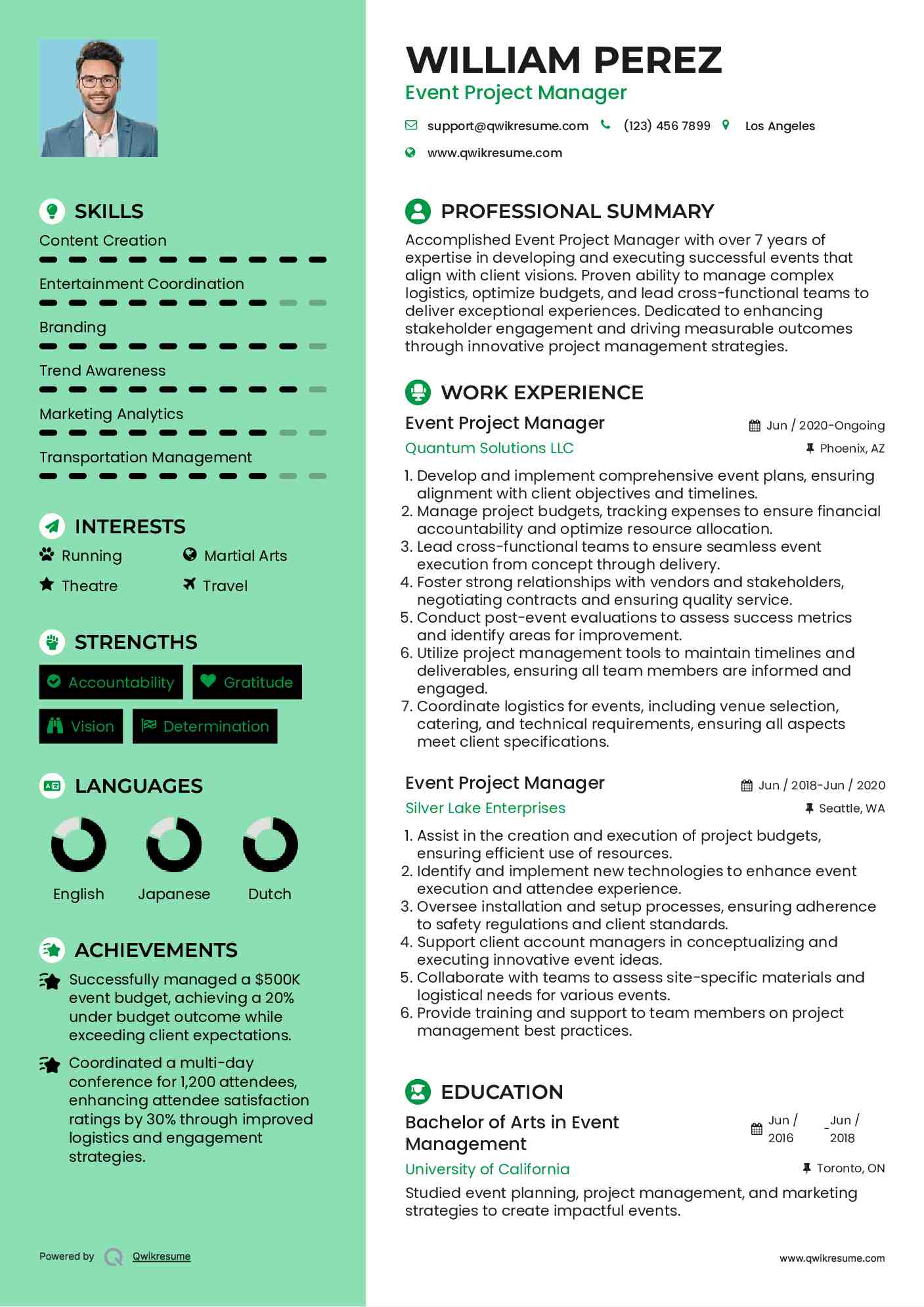 Event Project Manager Resume Model