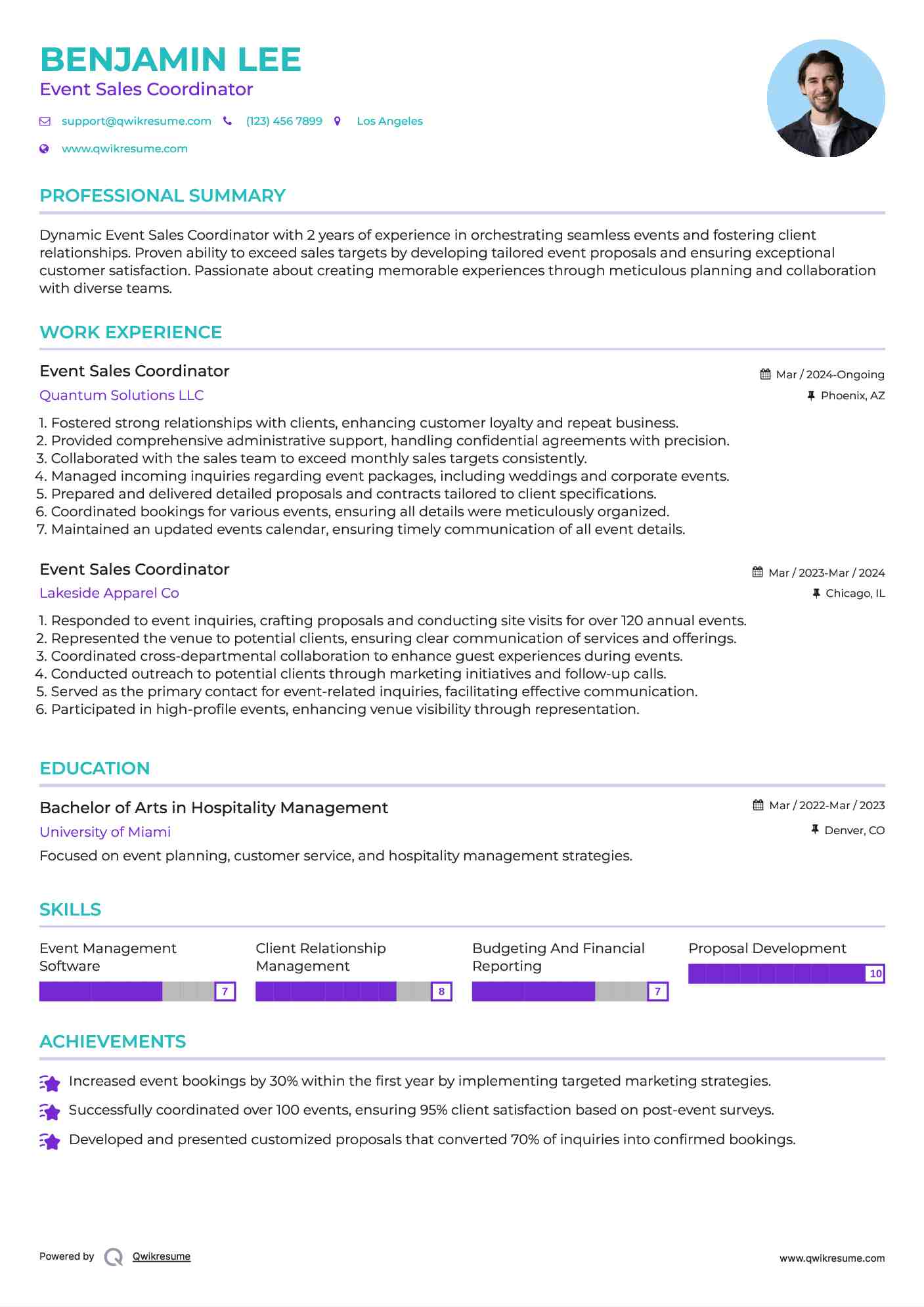 Event Sales Coordinator Resume Format