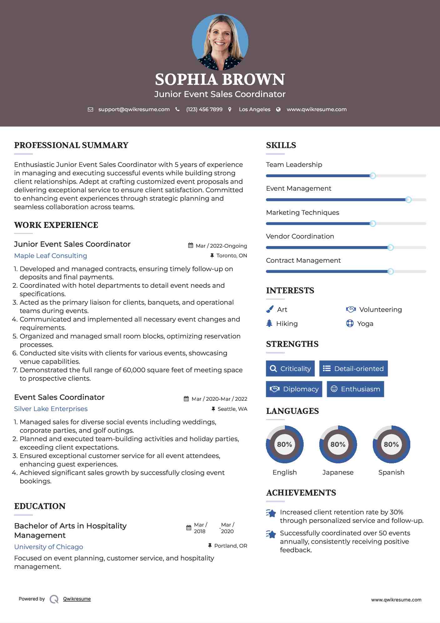 Junior Event Sales Coordinator Resume Format