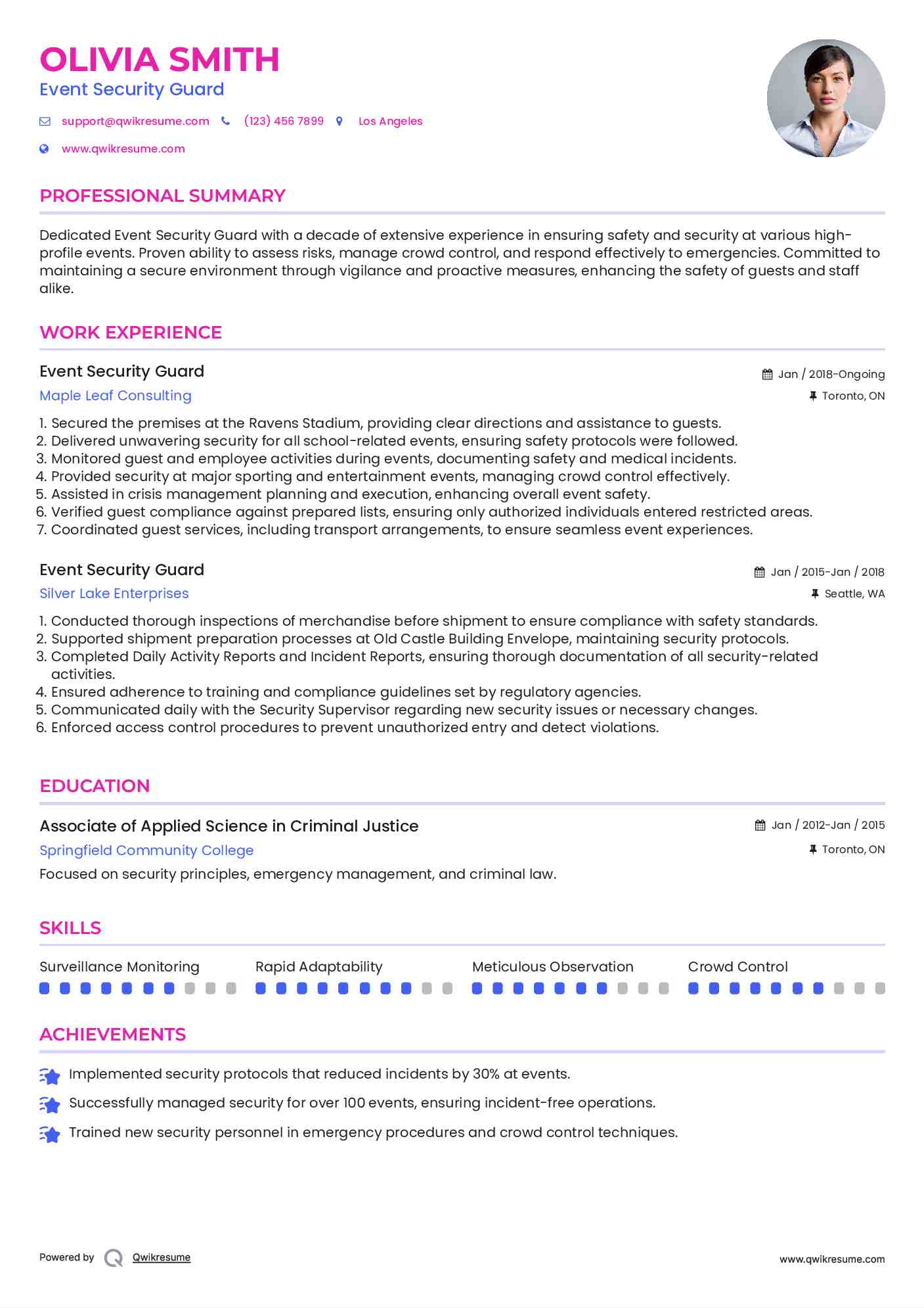 Event Security Guard Resume Samples QwikResume