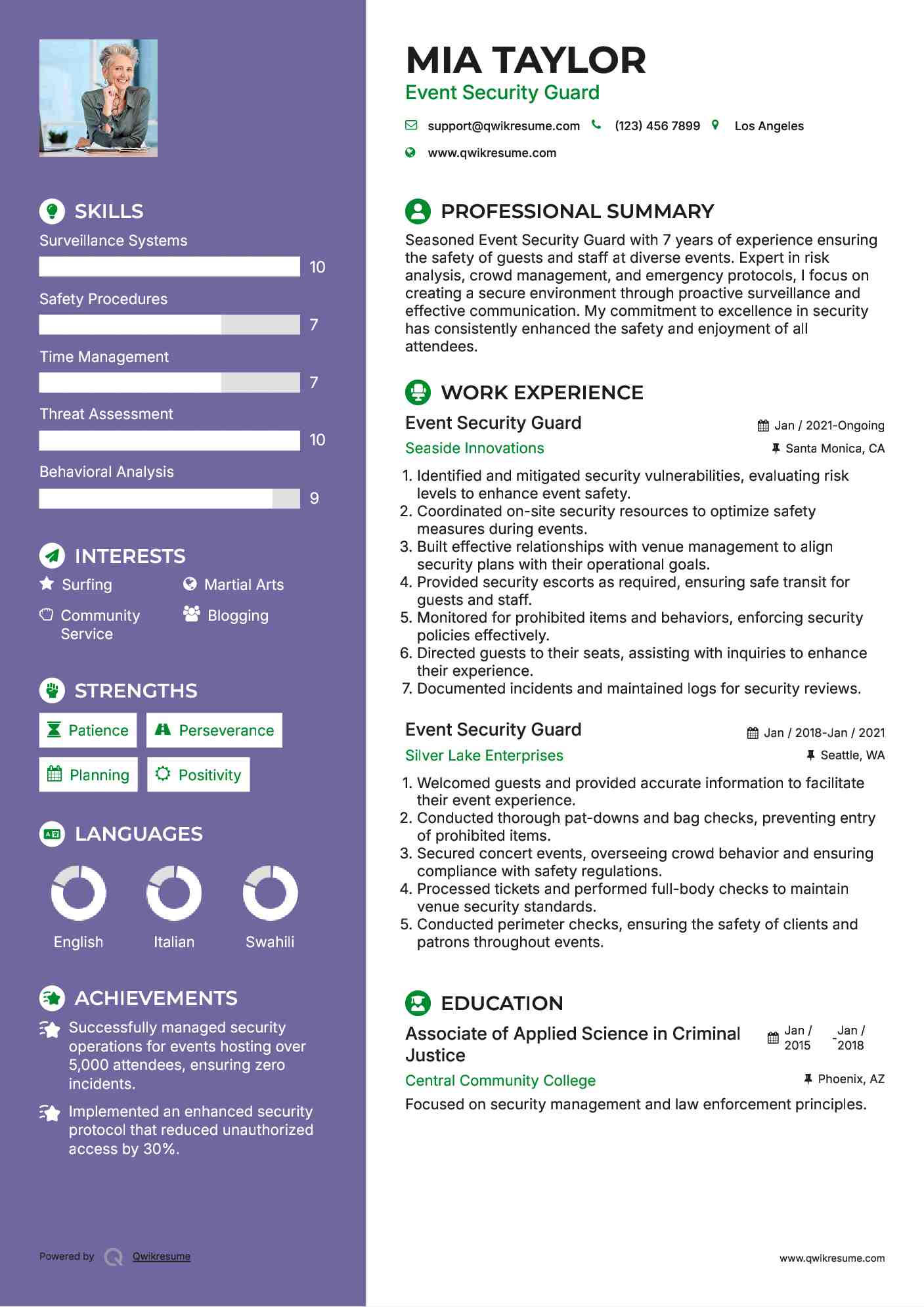 Event Security Guard Resume Samples QwikResume