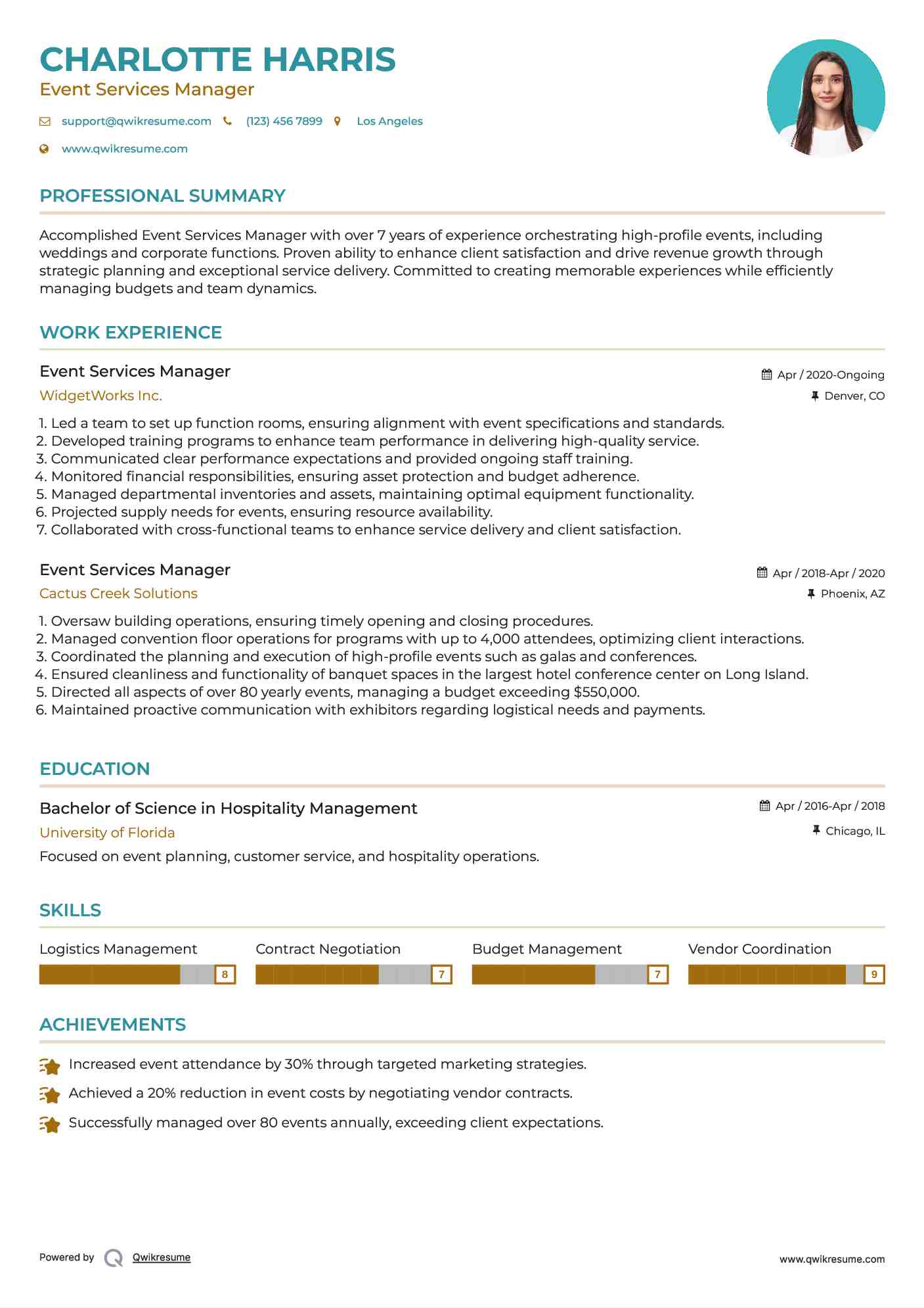 Event Services Manager Resume Format