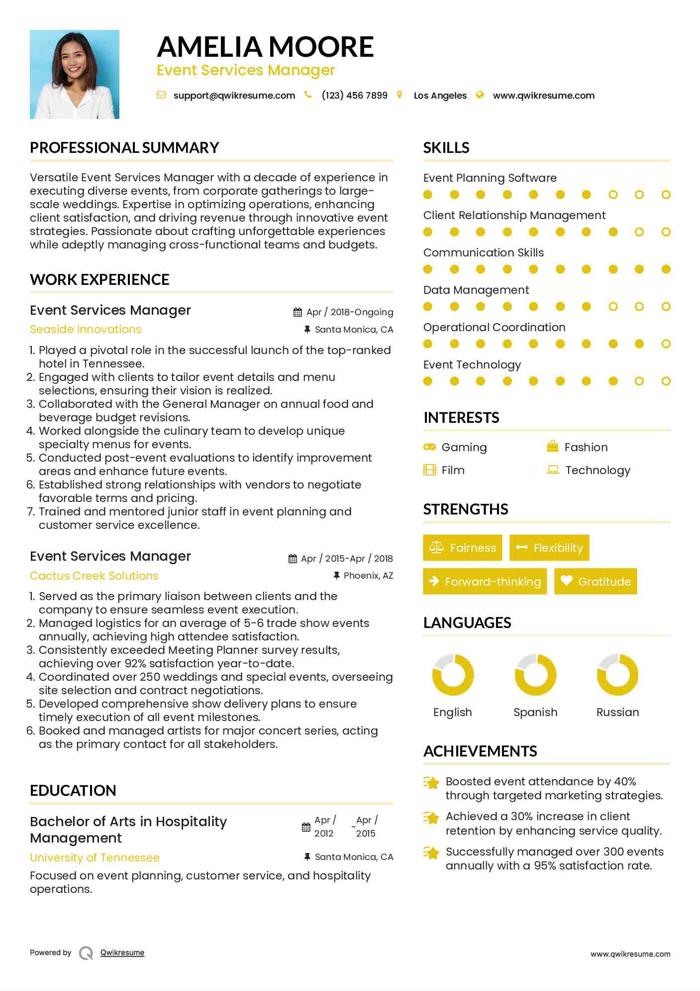 Event Services Manager Resume Format