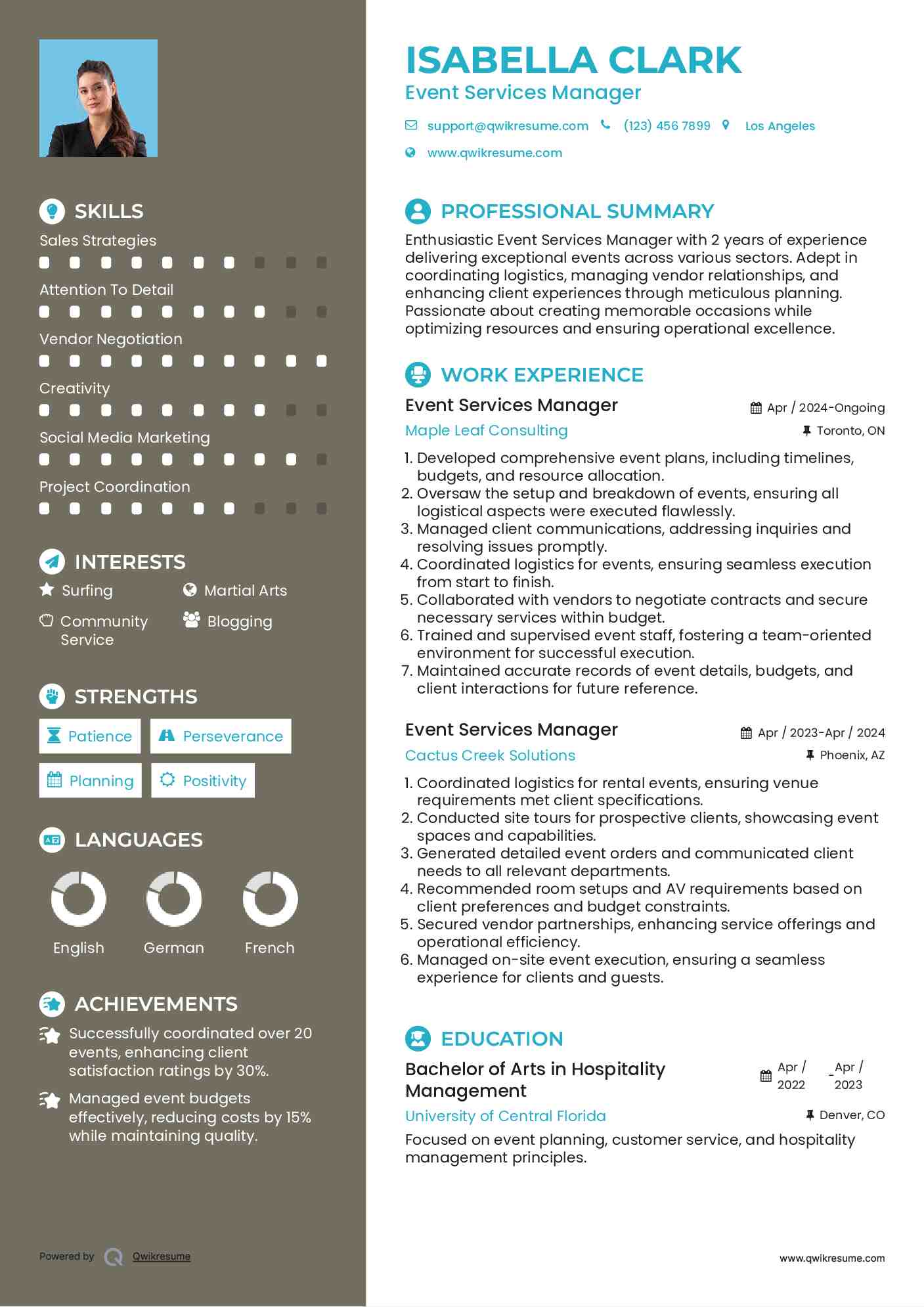 Event Services Manager Resume Model