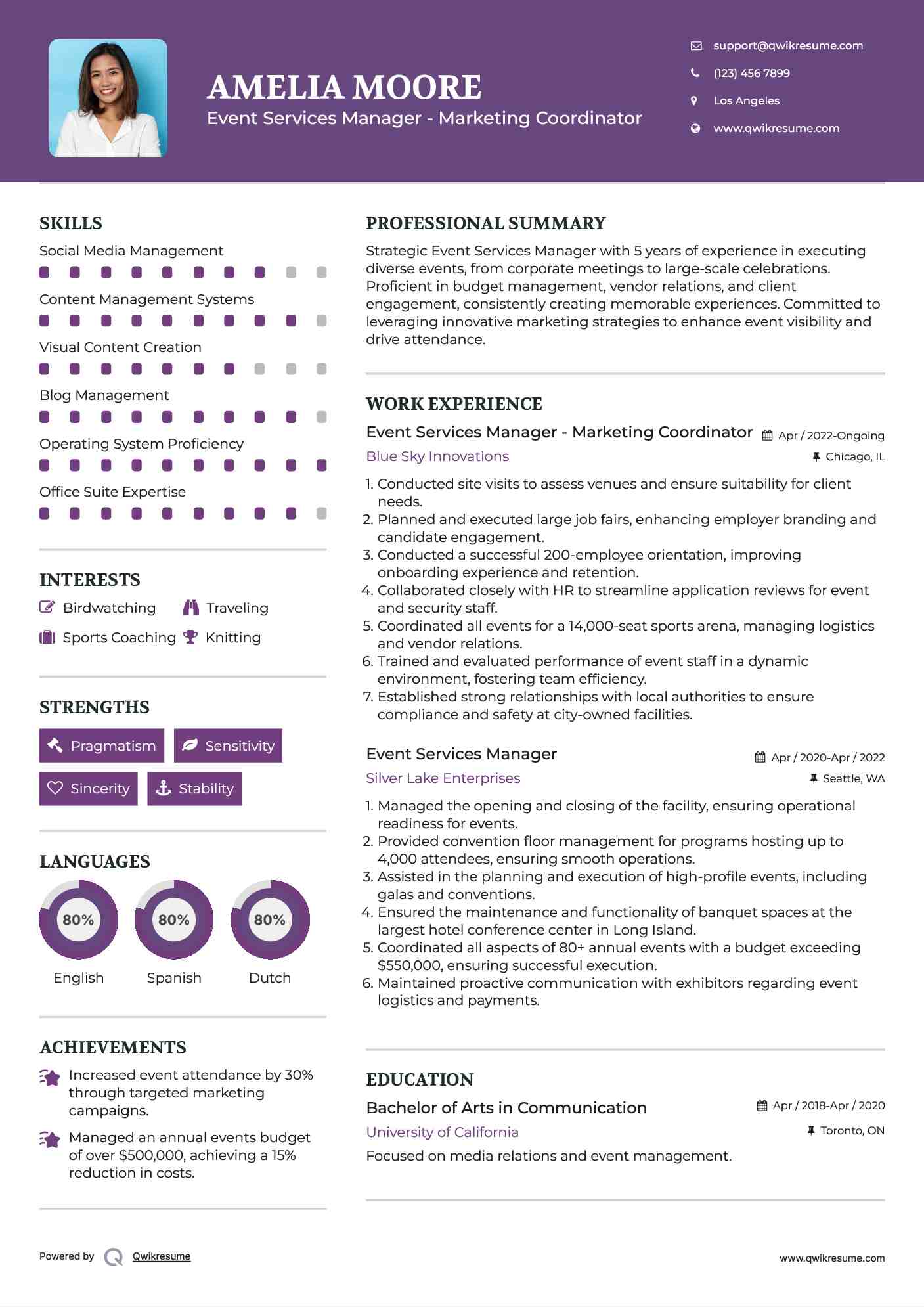 Event Services Manager - Marketing Coordinator Resume Example