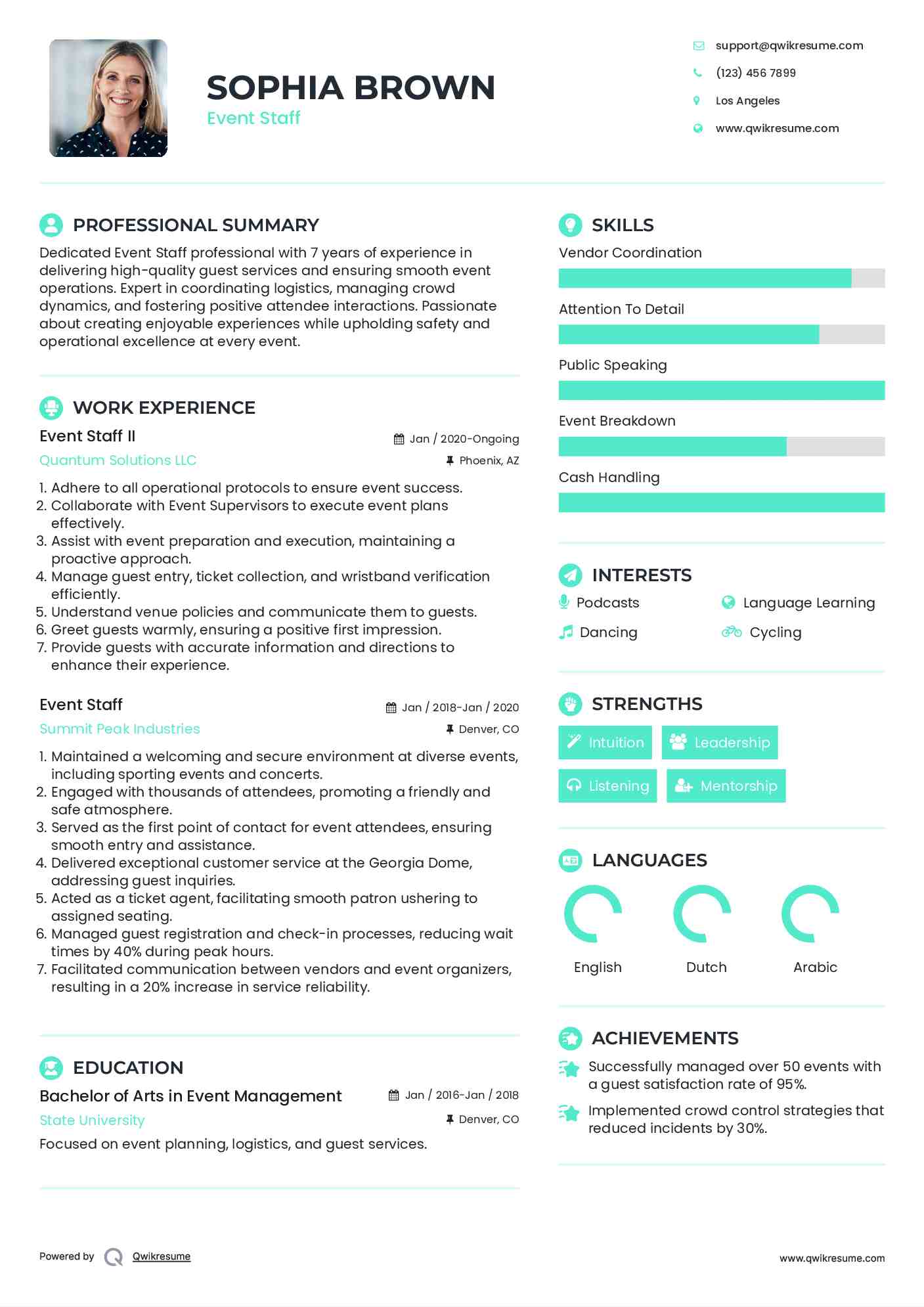 Event Staff Resume Samples QwikResume