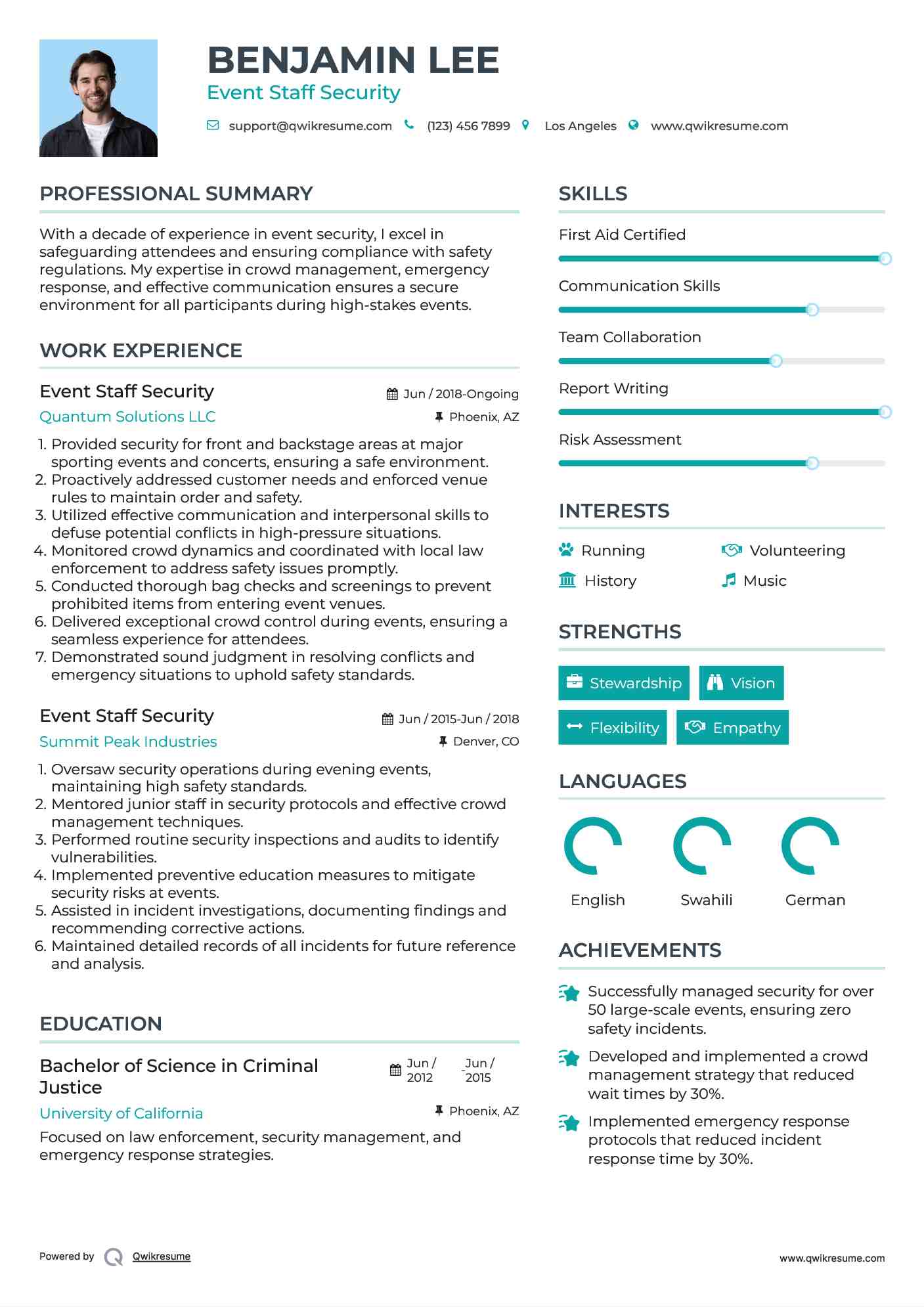 Event Staff Security Resume Example