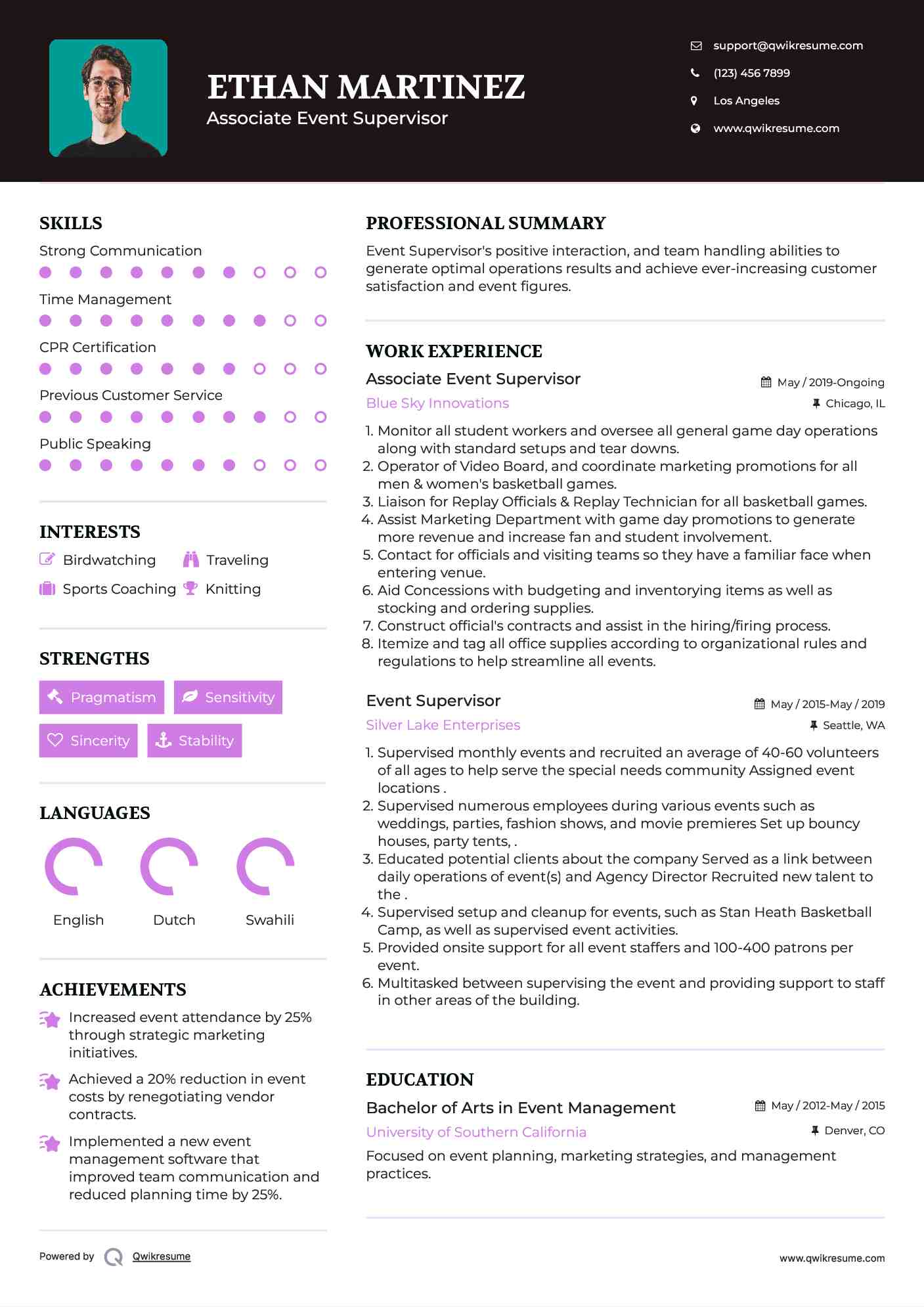 Associate Event Supervisor Resume Template