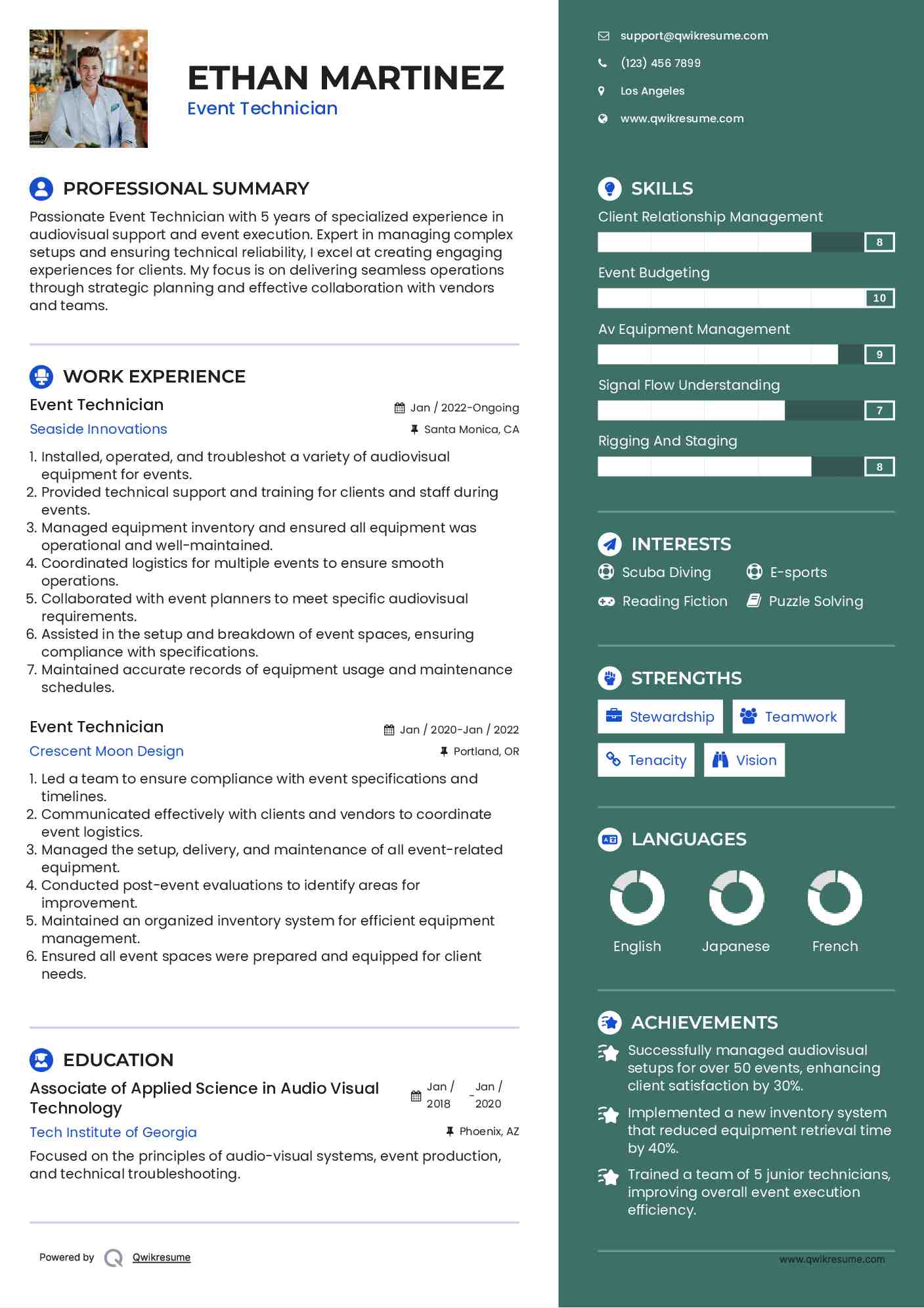 Event Technician Resume Example