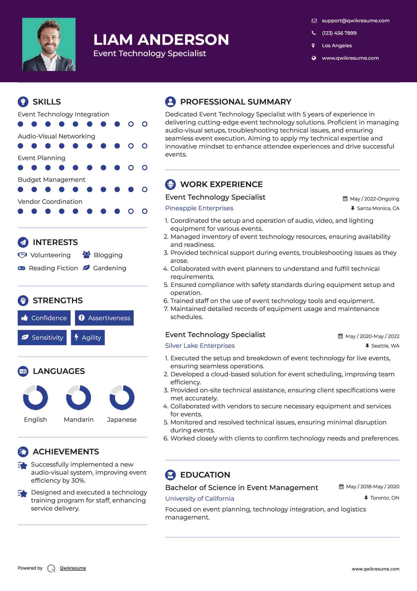 Event Technology Specialist Resume Model