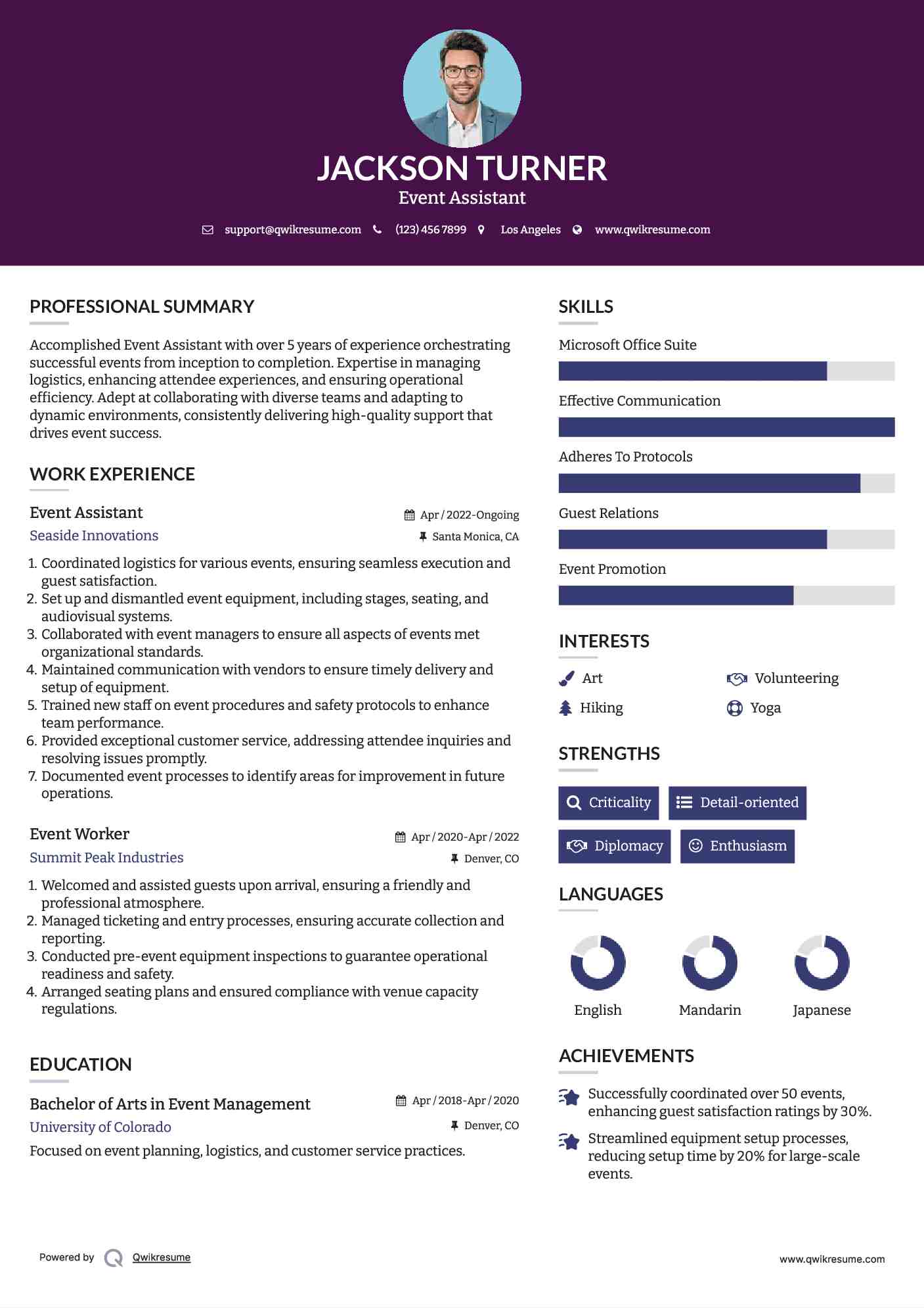 Event Assistant Resume Template