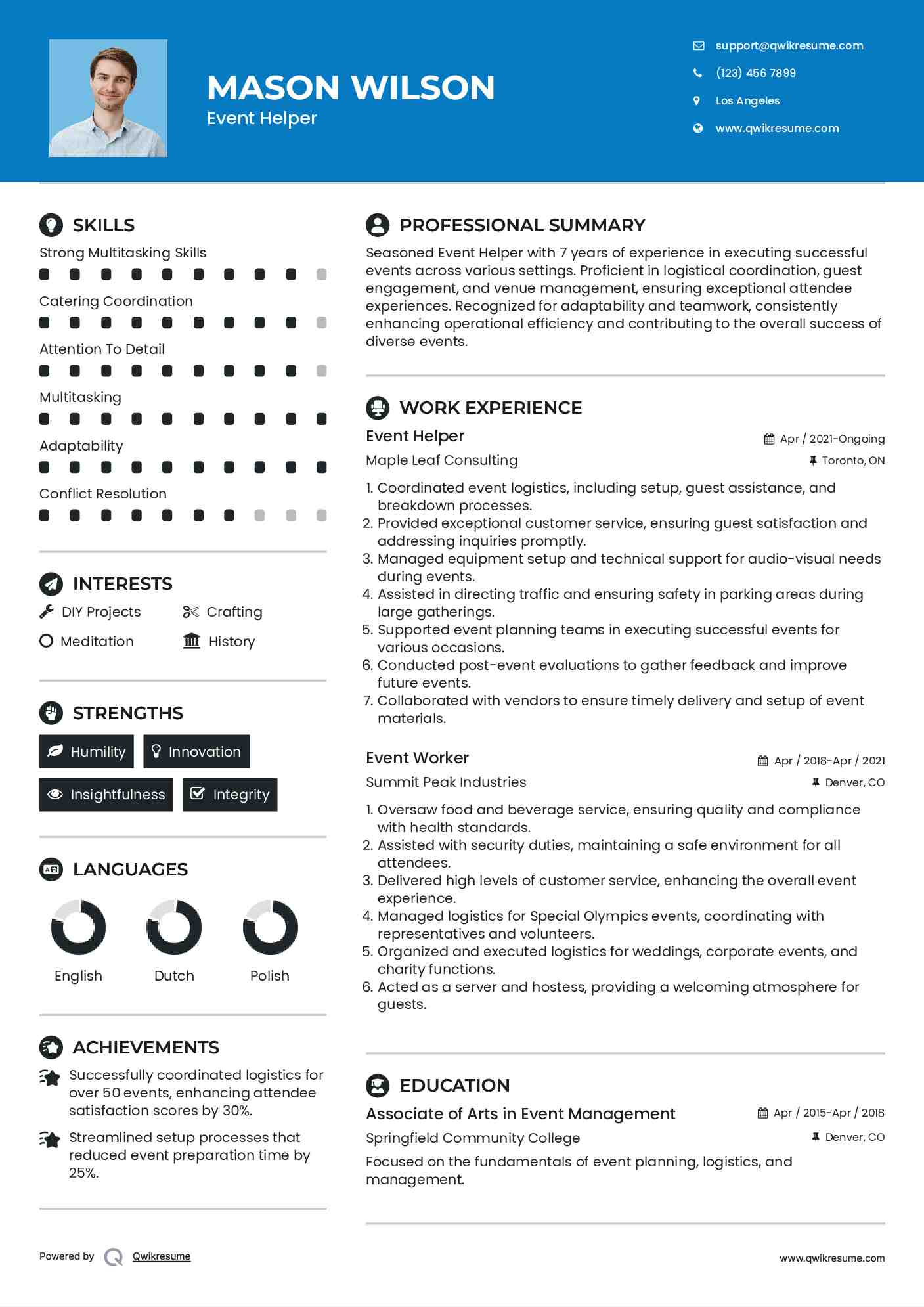 Event Helper Resume Template