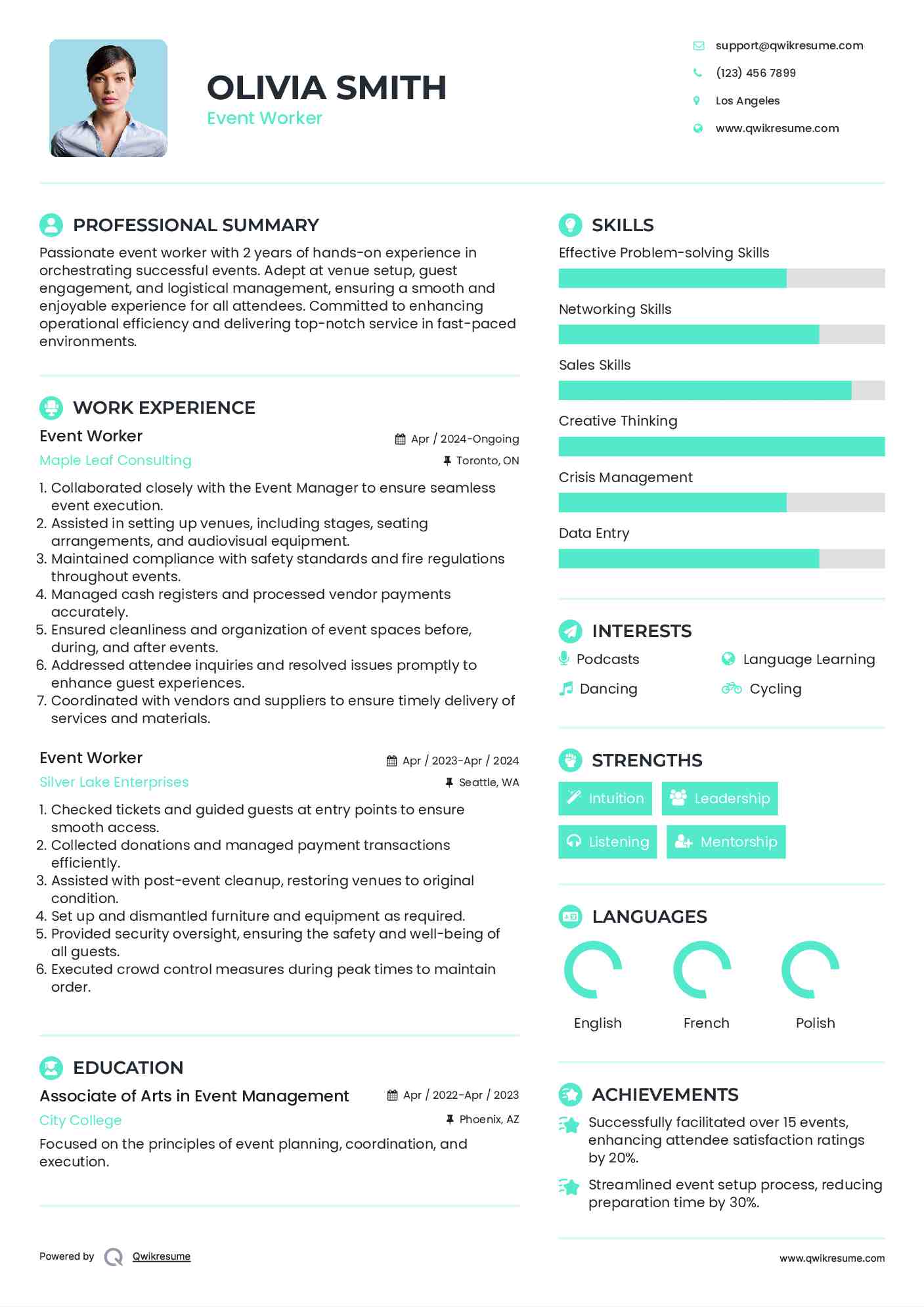 Event Worker Resume Sample