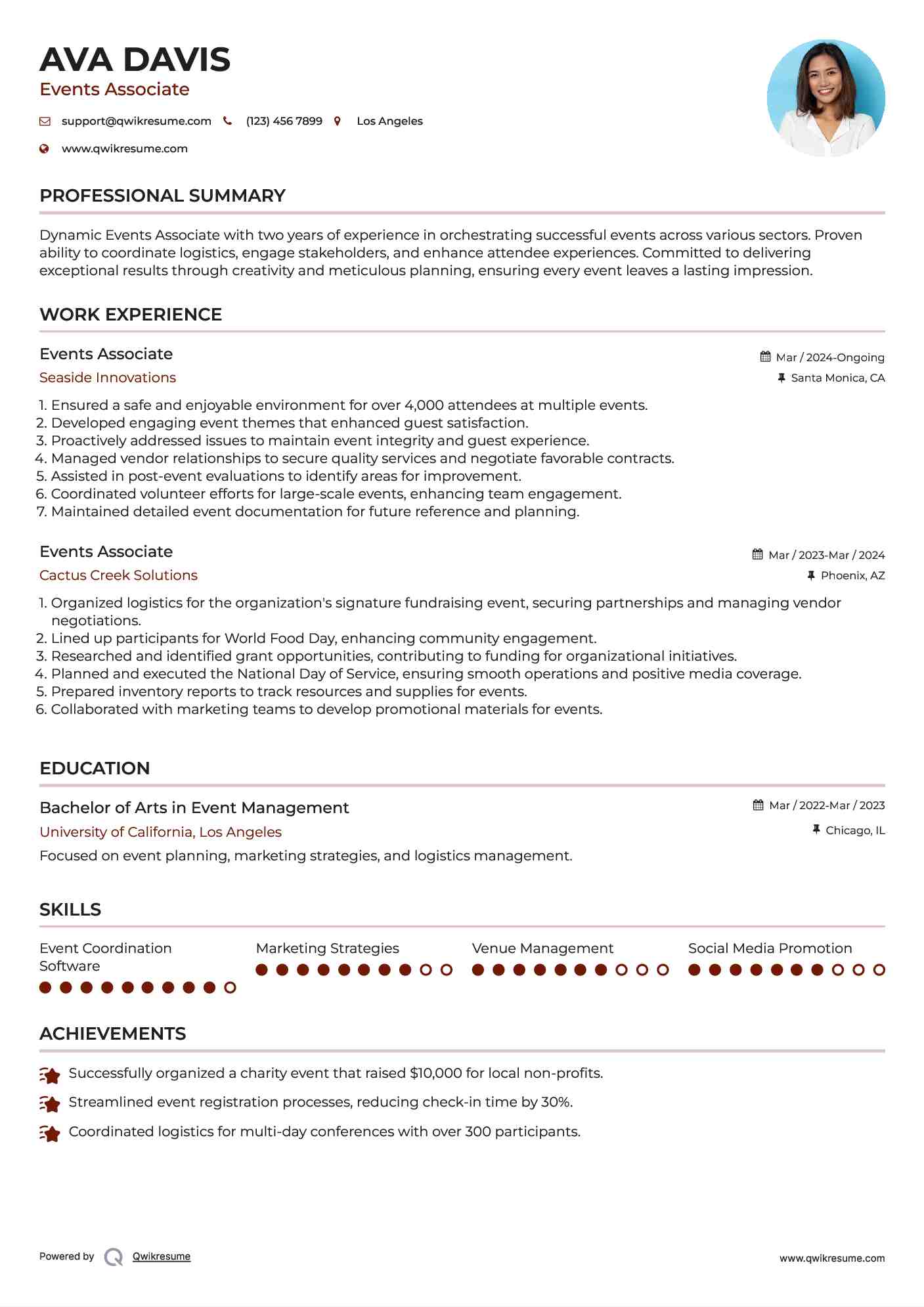 Events Associate Resume Template