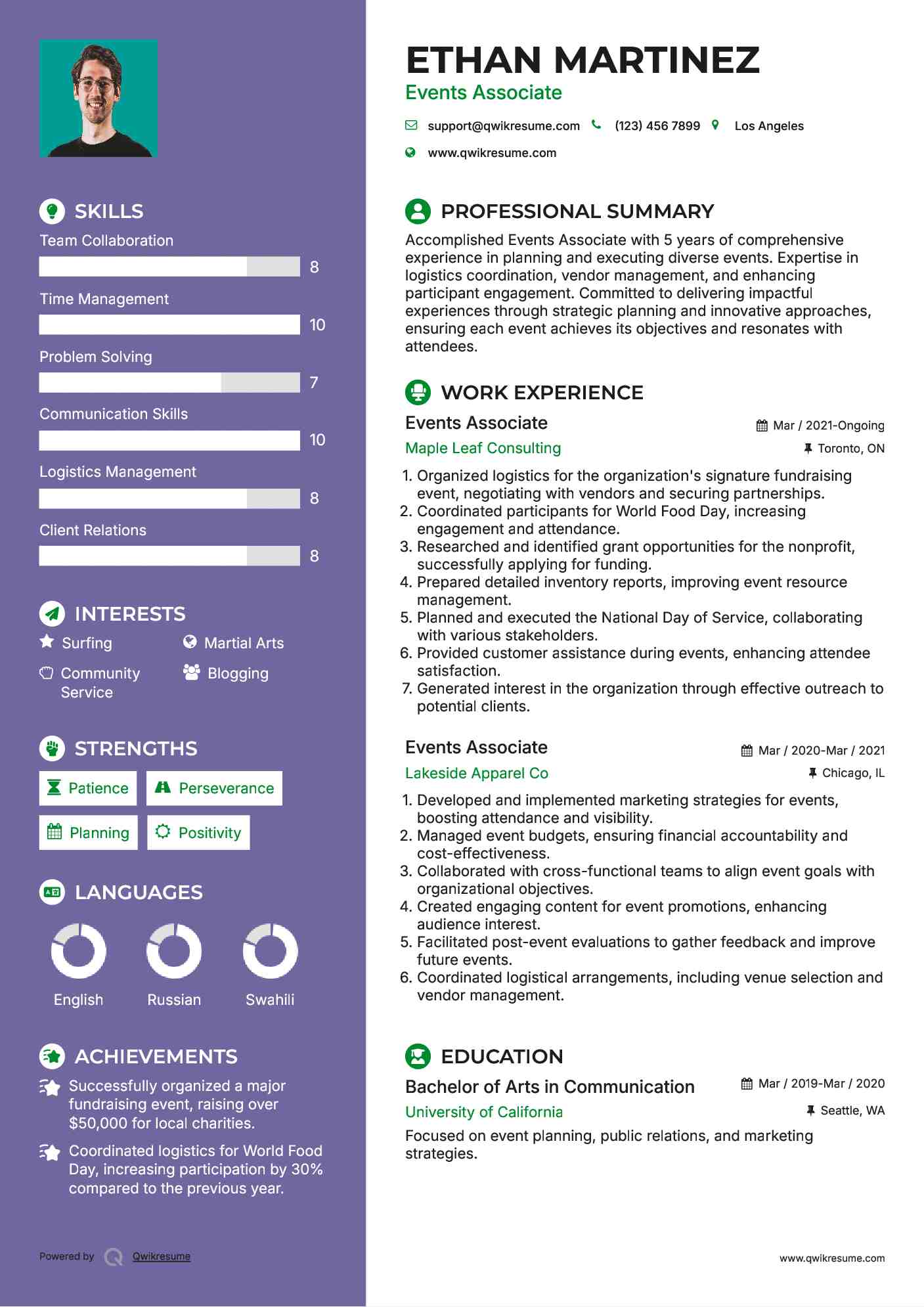 Events Associate Resume Model