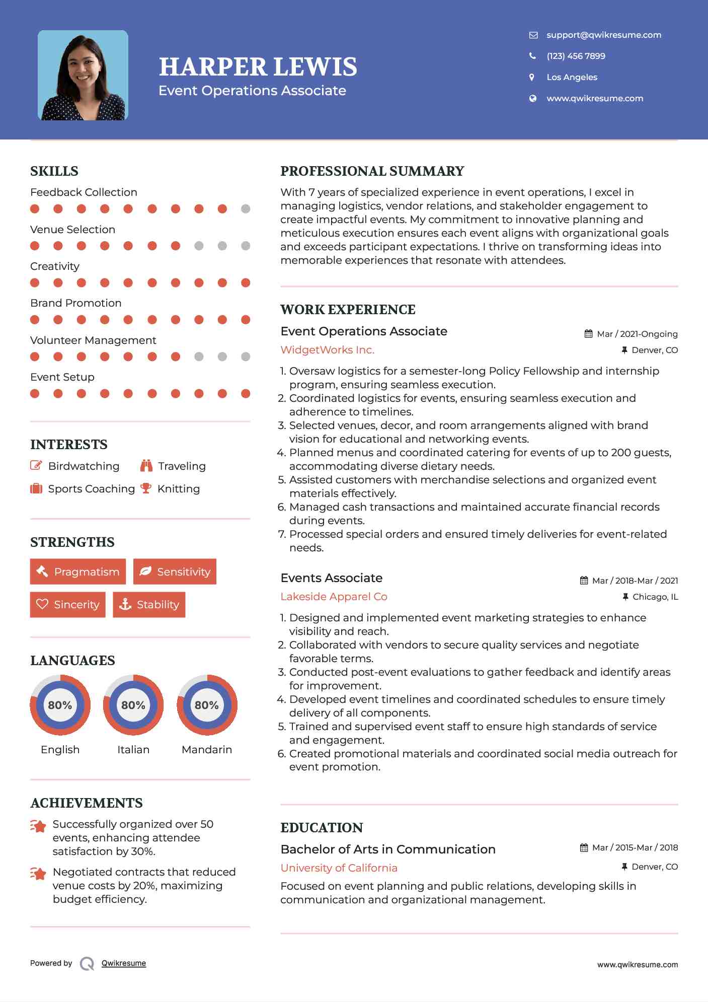 Event Operations Associate Resume Example