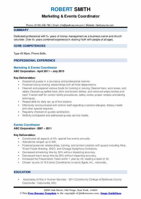 Events Coordinator Resume Samples - Events Coordinator 1566995036 Pdf