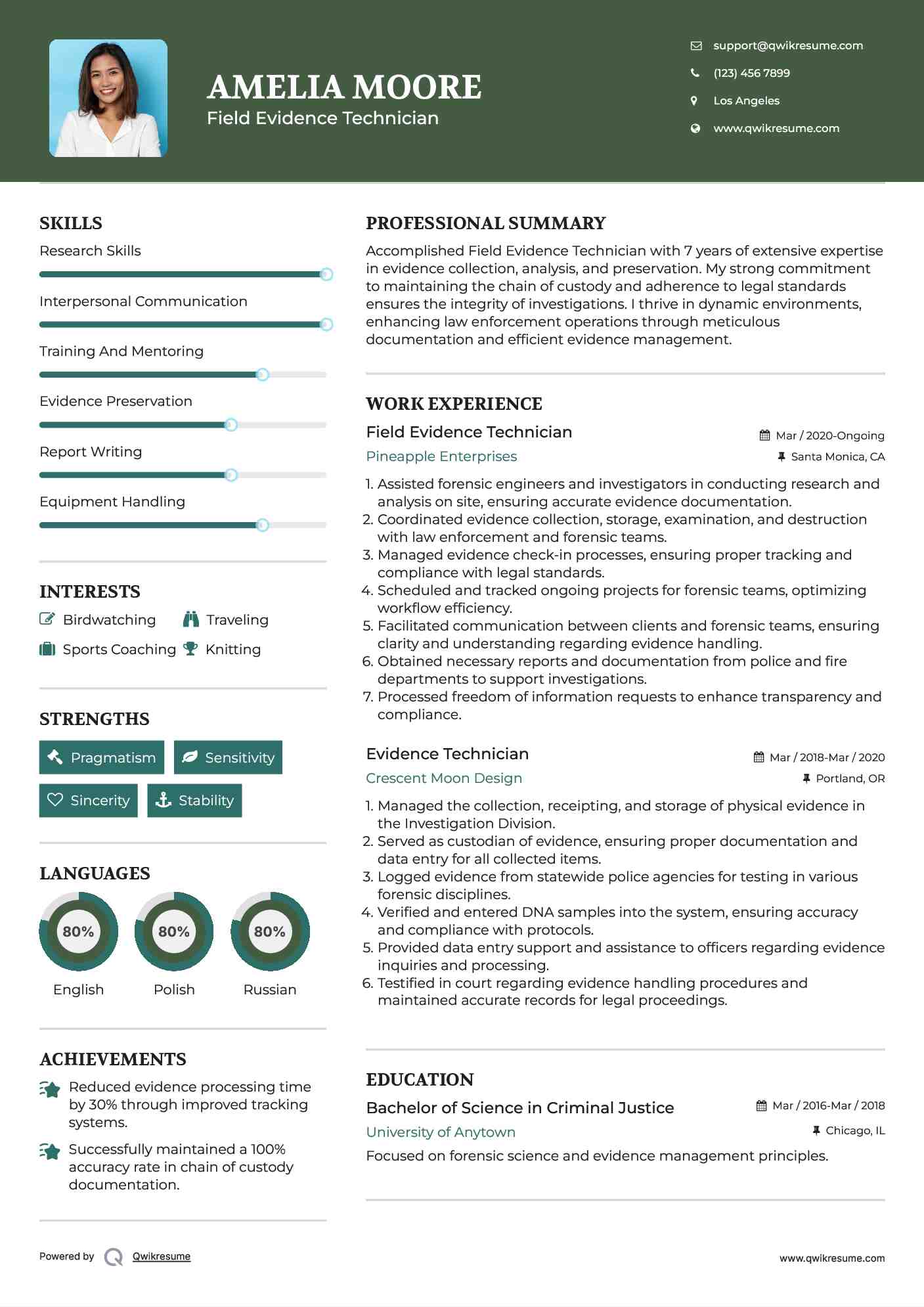 Field Evidence Technician Resume Format