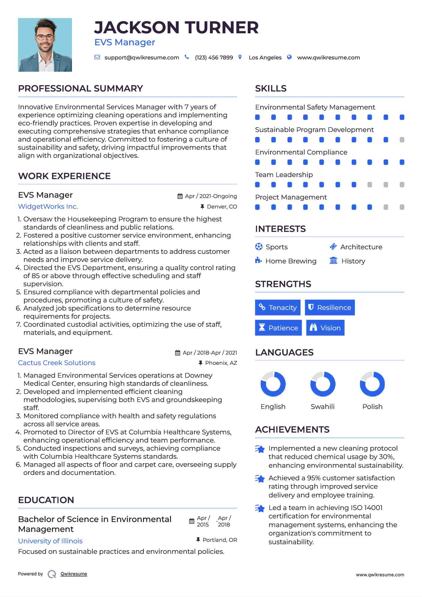 EVS Manager Resume Sample