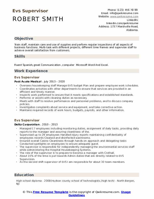 EVS Supervisor Resume Samples QwikResume