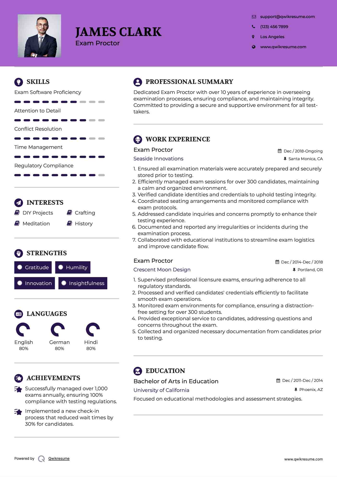 Exam Proctor Resume Model