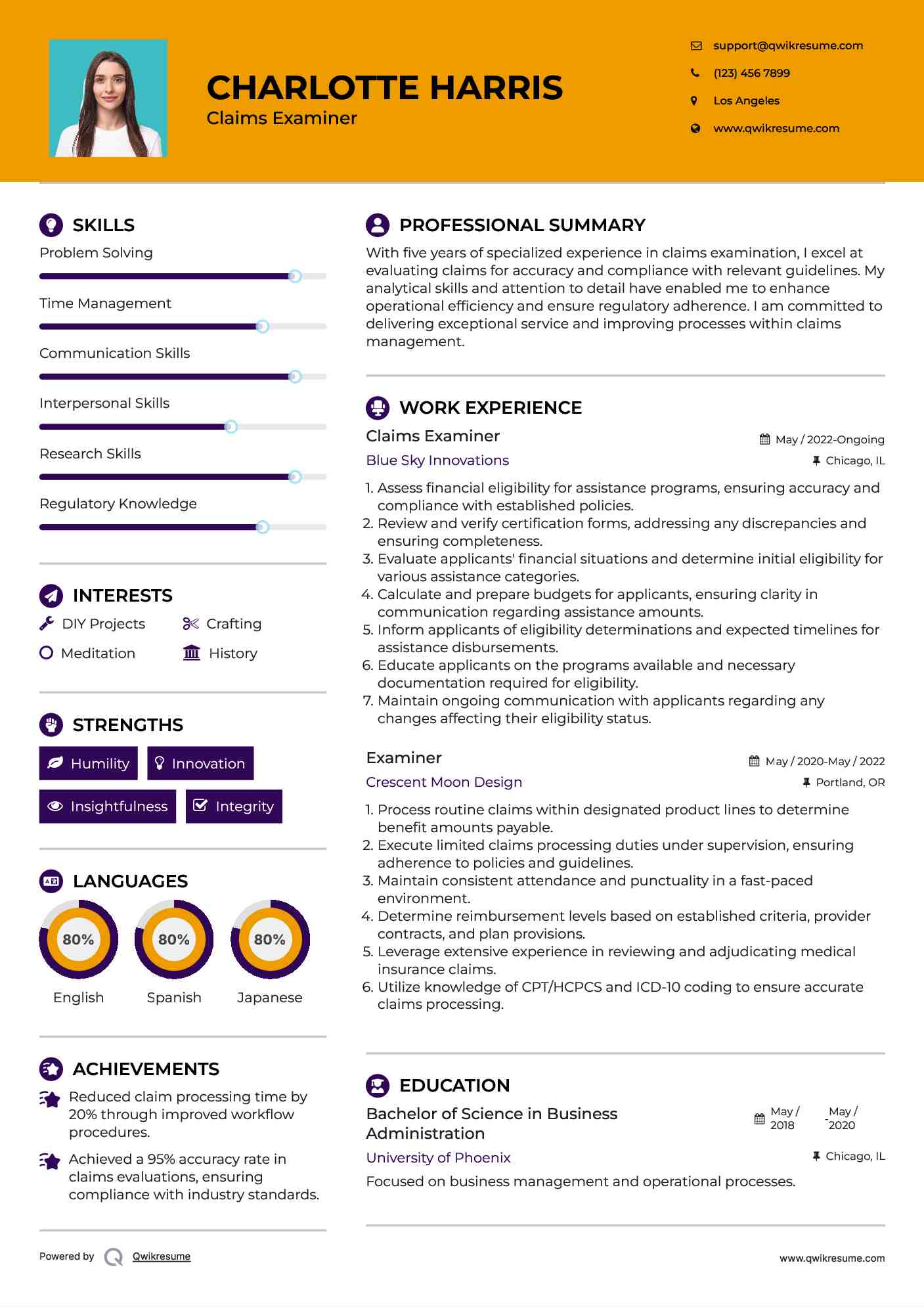 Claims Examiner
 Resume Example