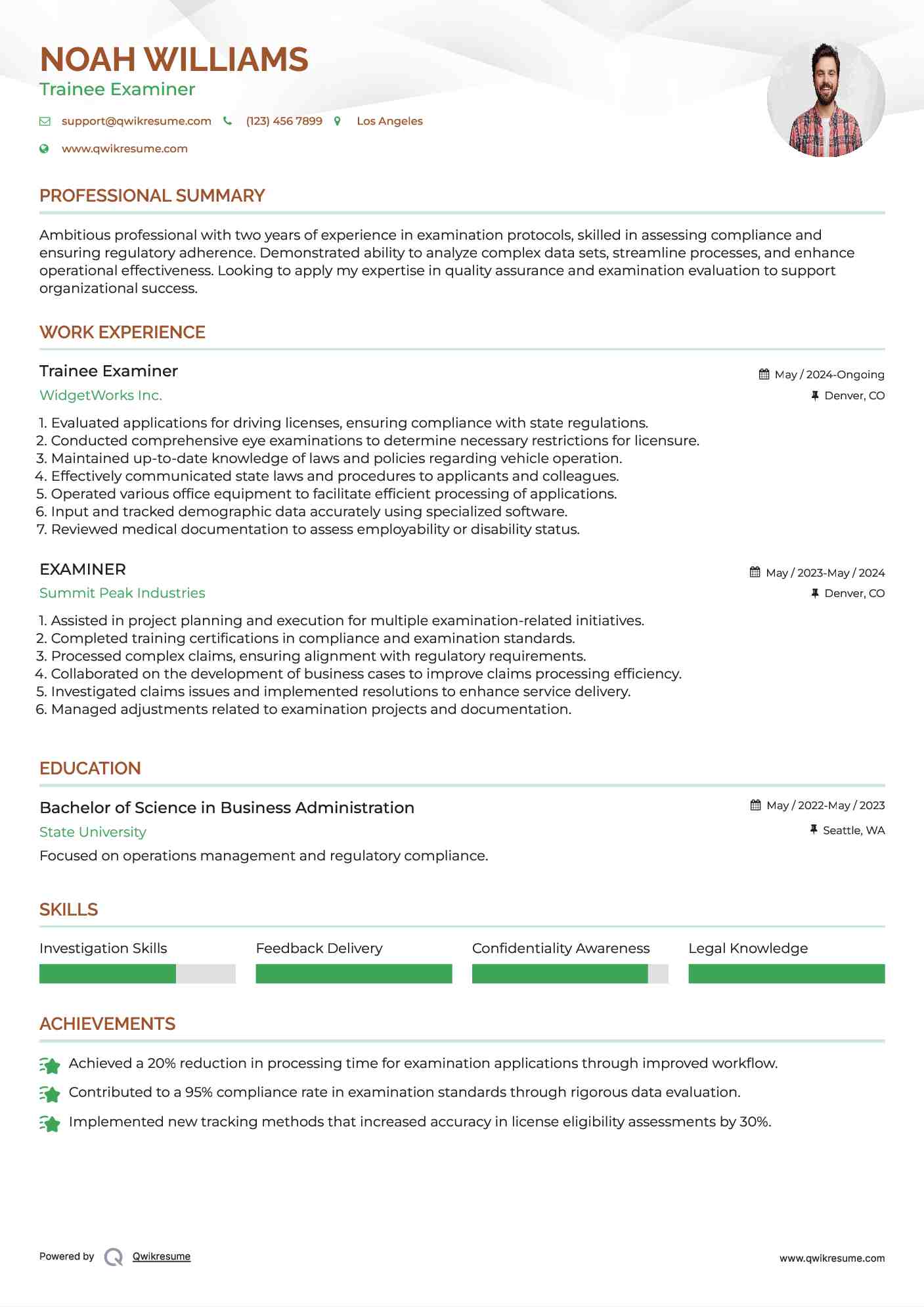 Trainee Examiner Resume Template