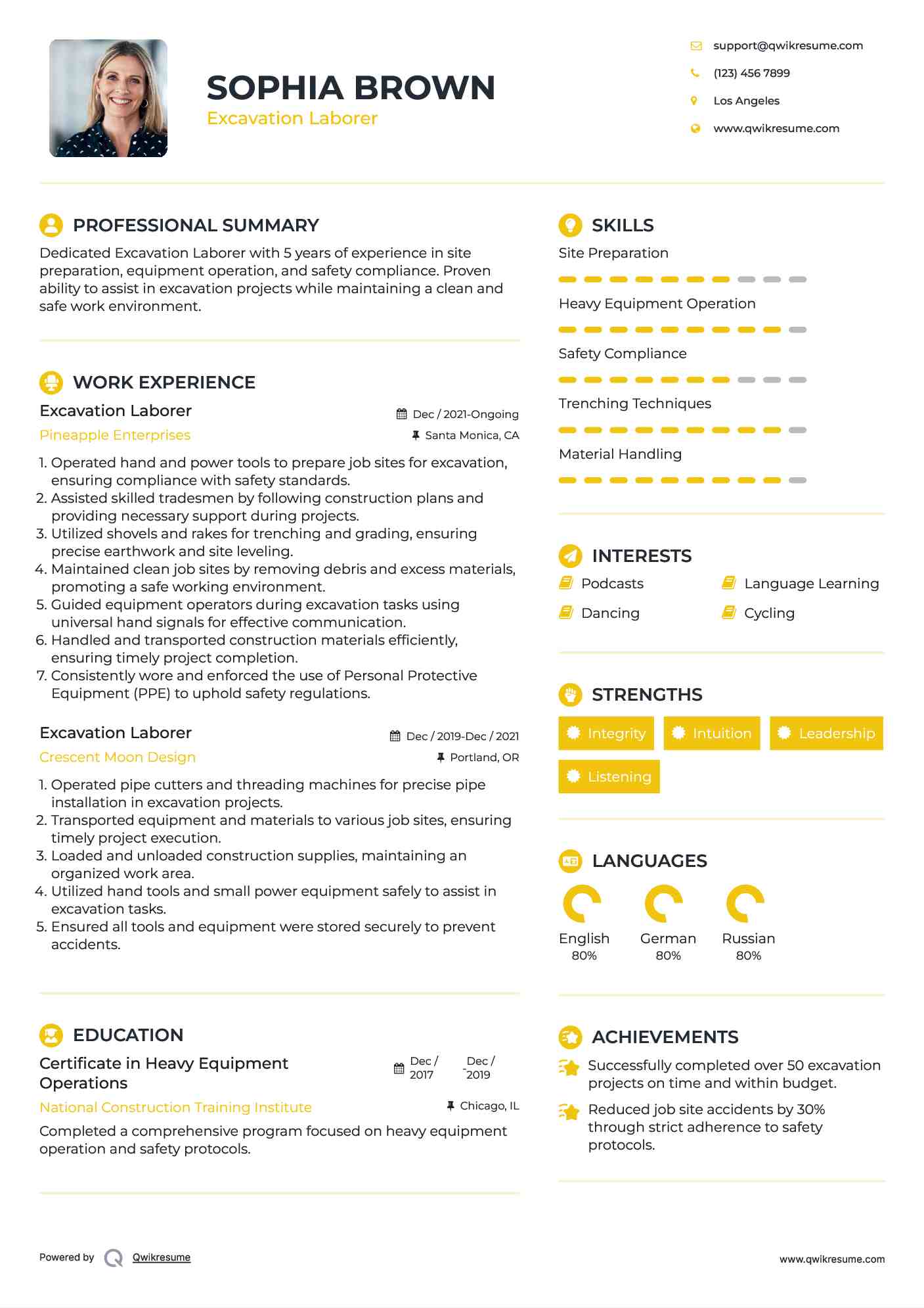 Excavation Laborer Resume Format