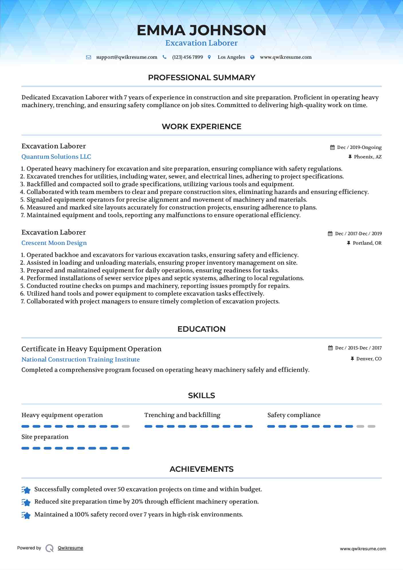 Excavation Laborer Resume Format