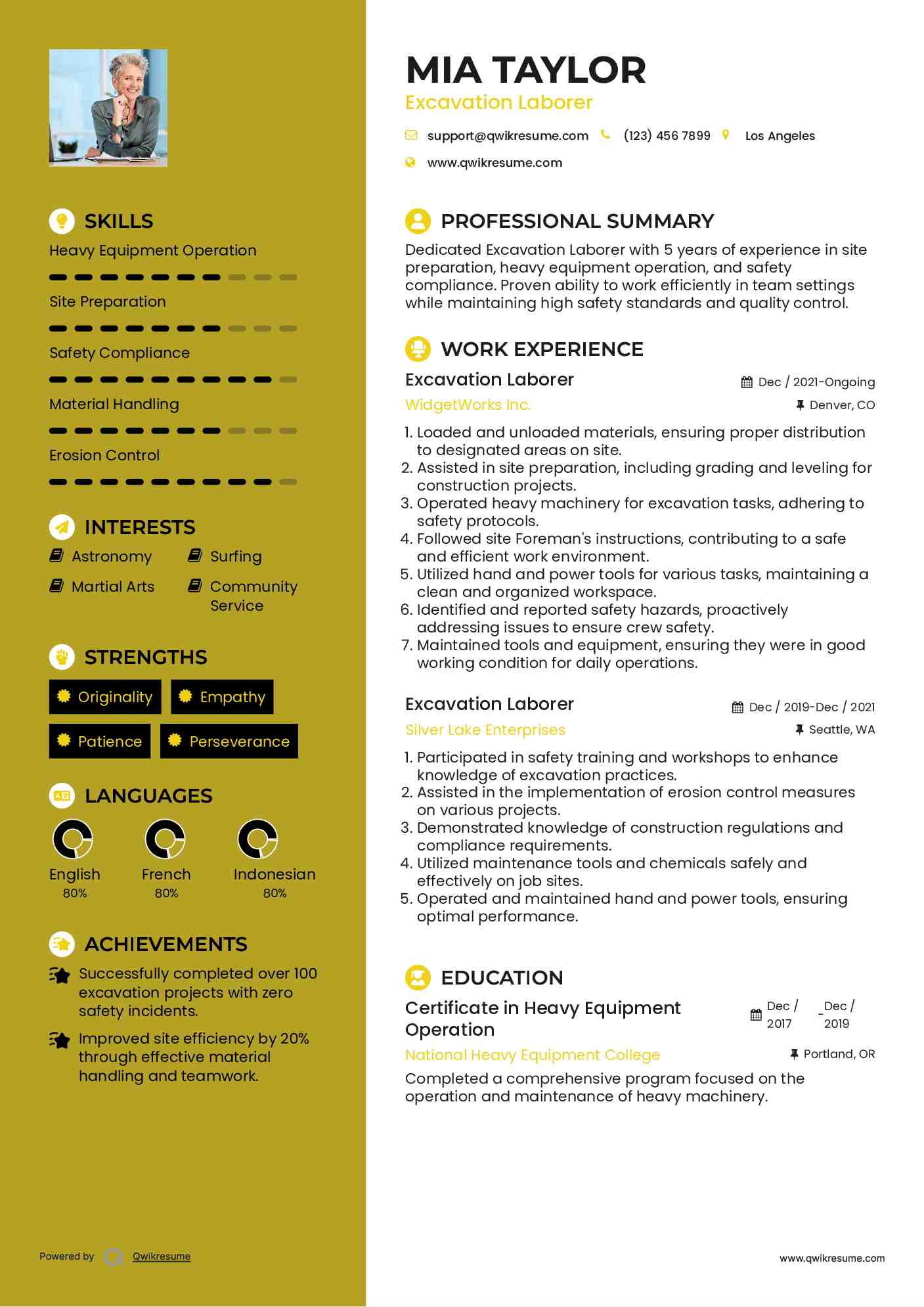 Excavation Laborer Resume Template