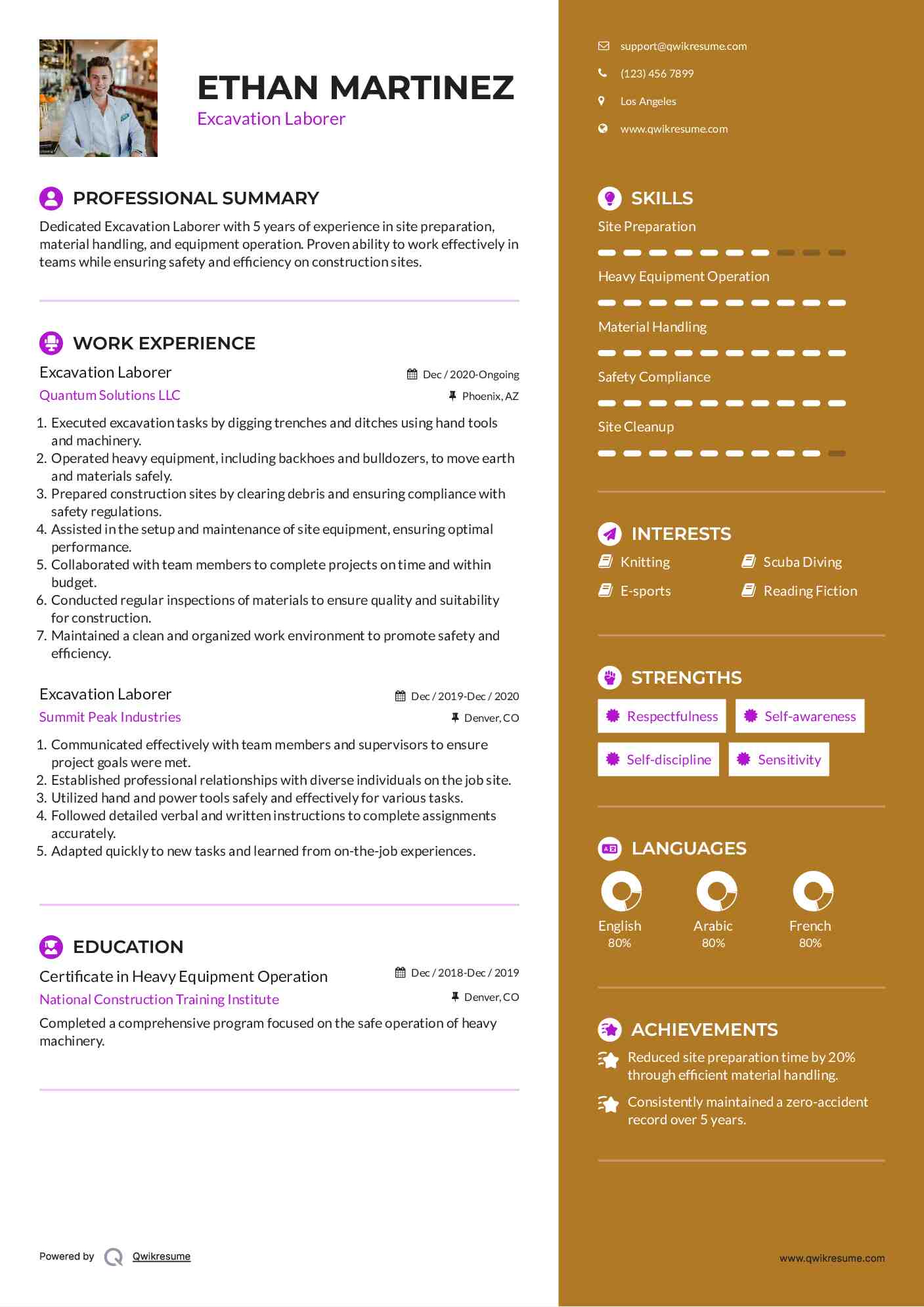 Excavation Laborer Resume Format