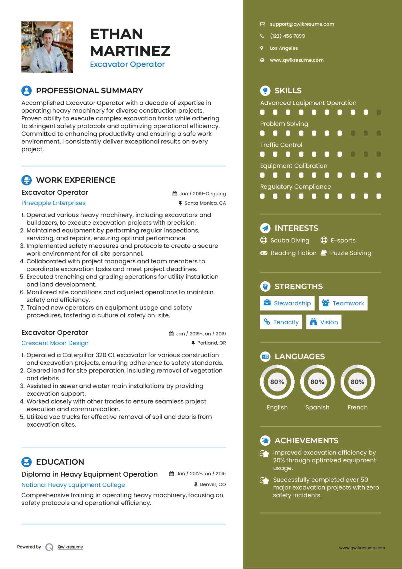 Excavator Operator Resume Example