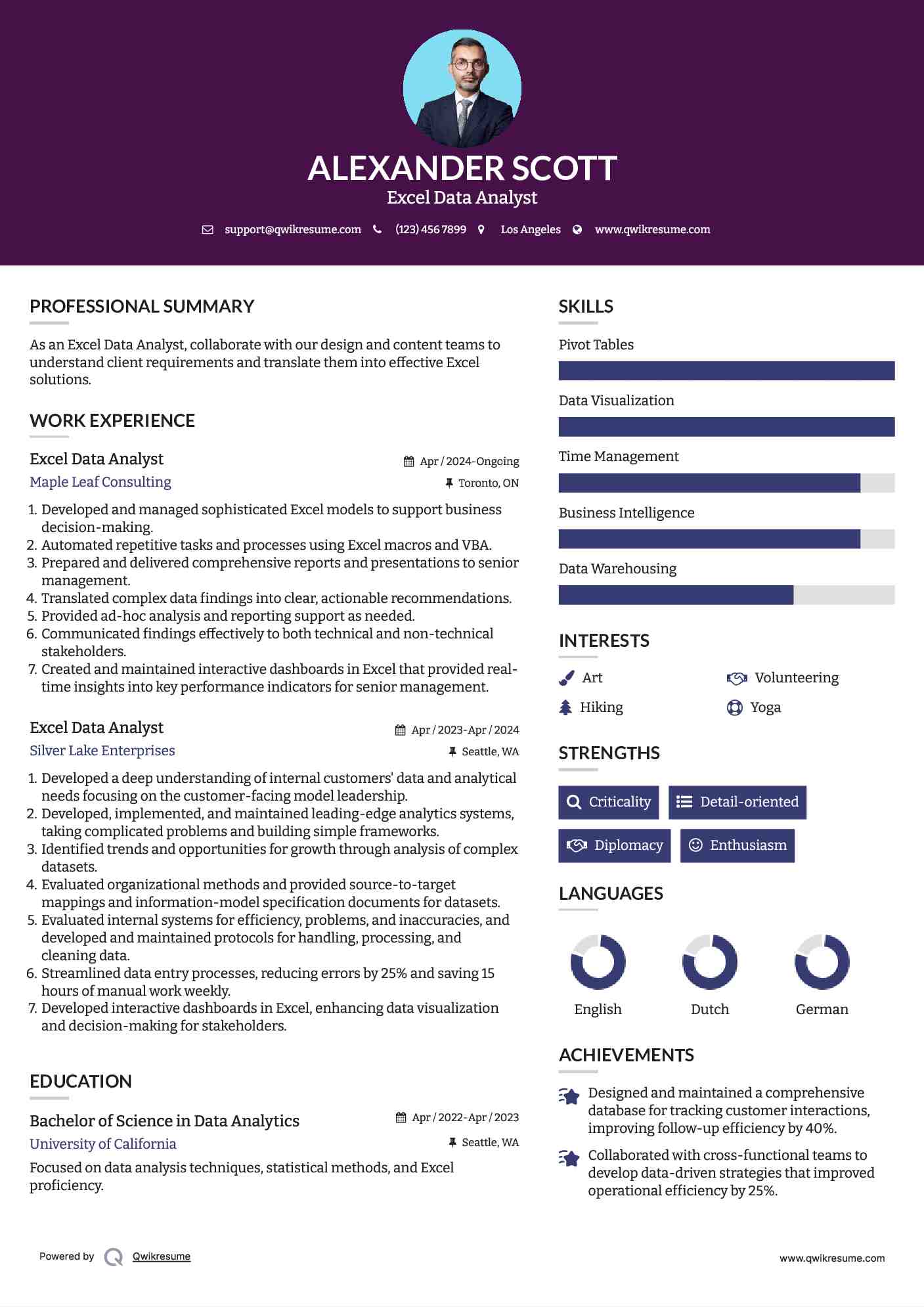Excel Data Analyst Resume Model