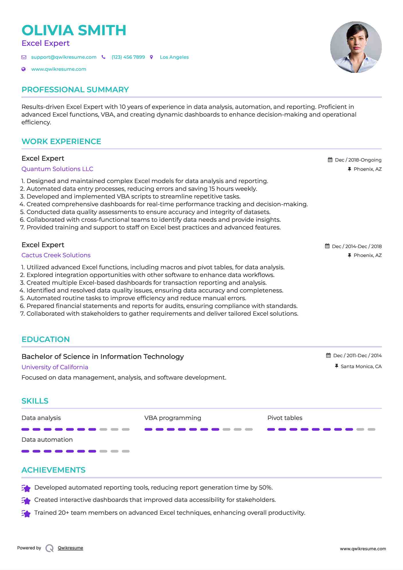 Excel Expert Resume Format