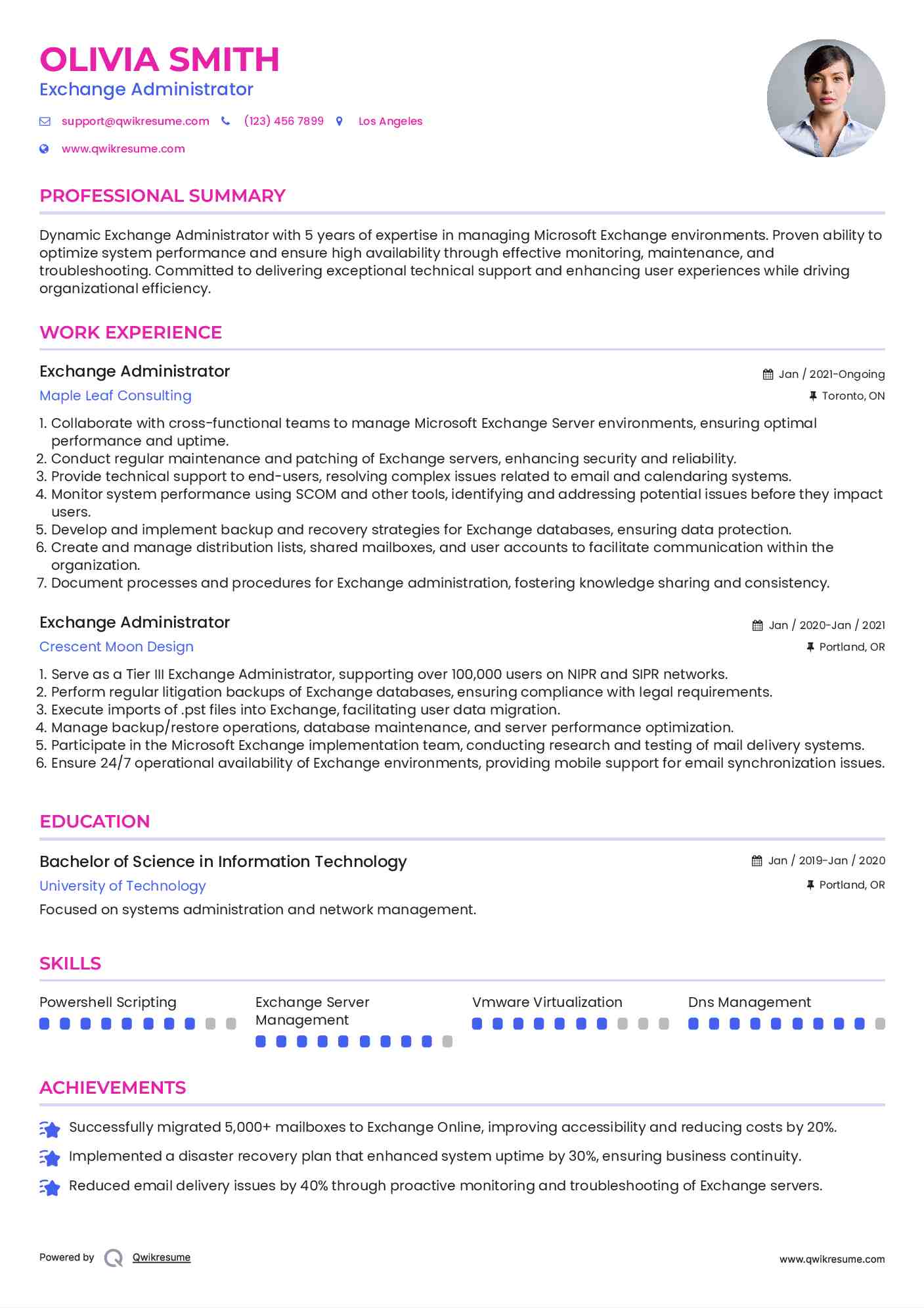 Exchange Administrator Resume Model