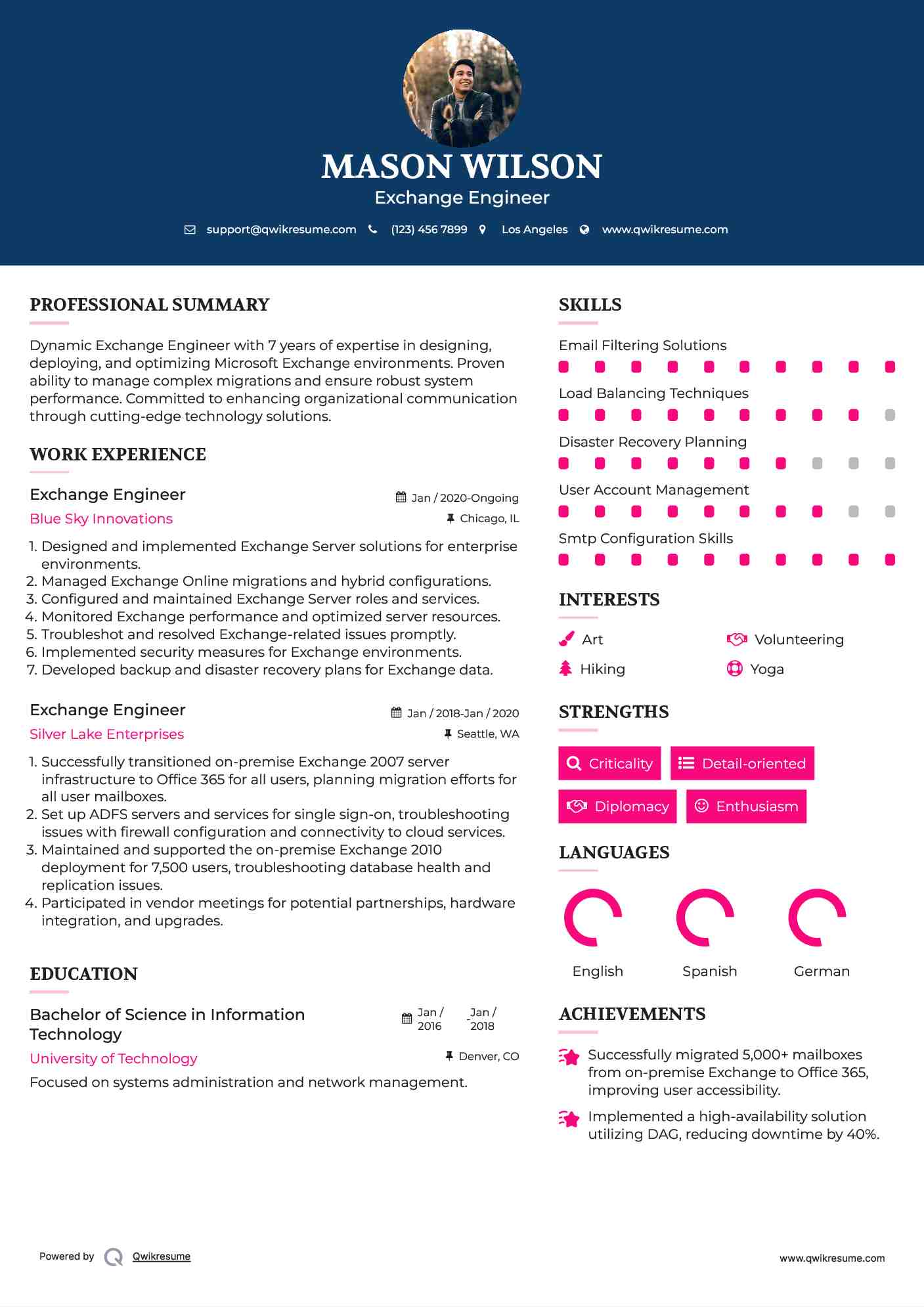 Exchange Engineer Resume Sample