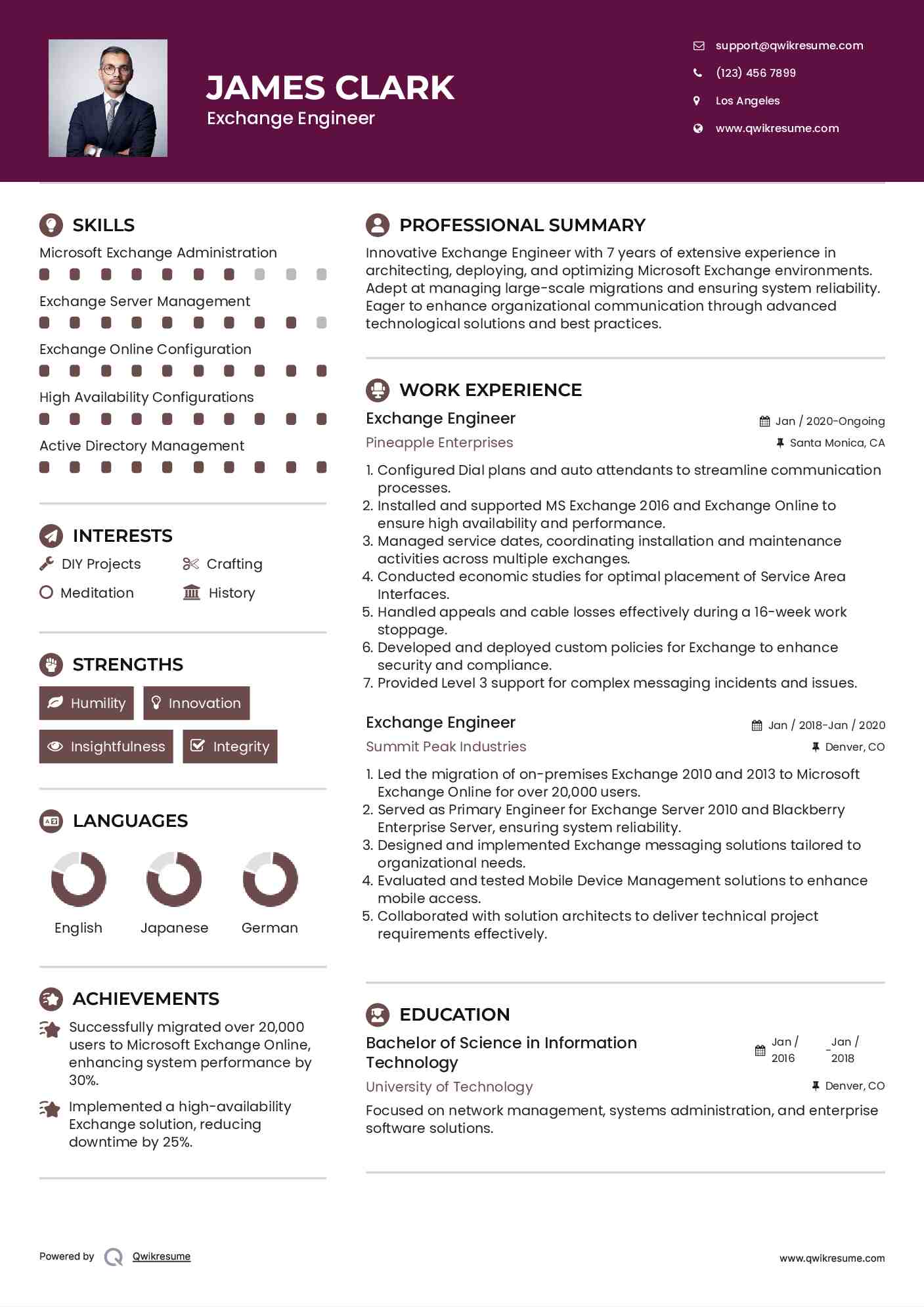 Exchange Engineer Resume Model