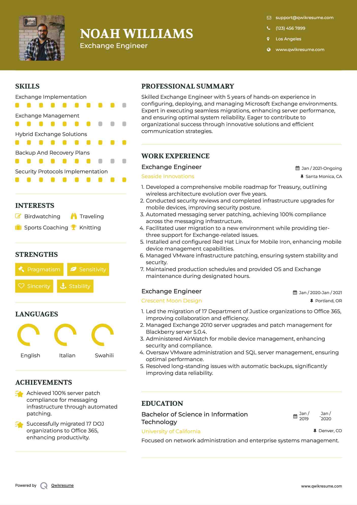 Exchange Engineer Resume Template