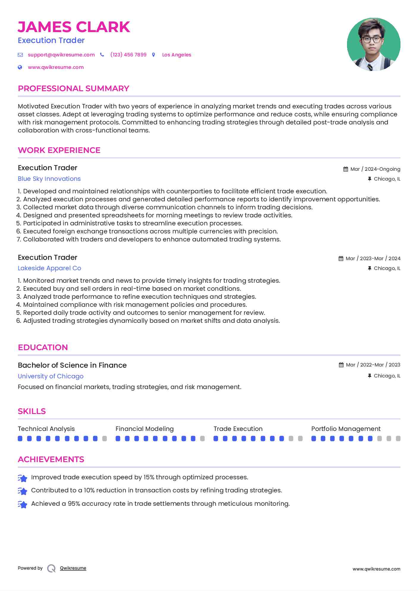 Execution Trader Resume Model