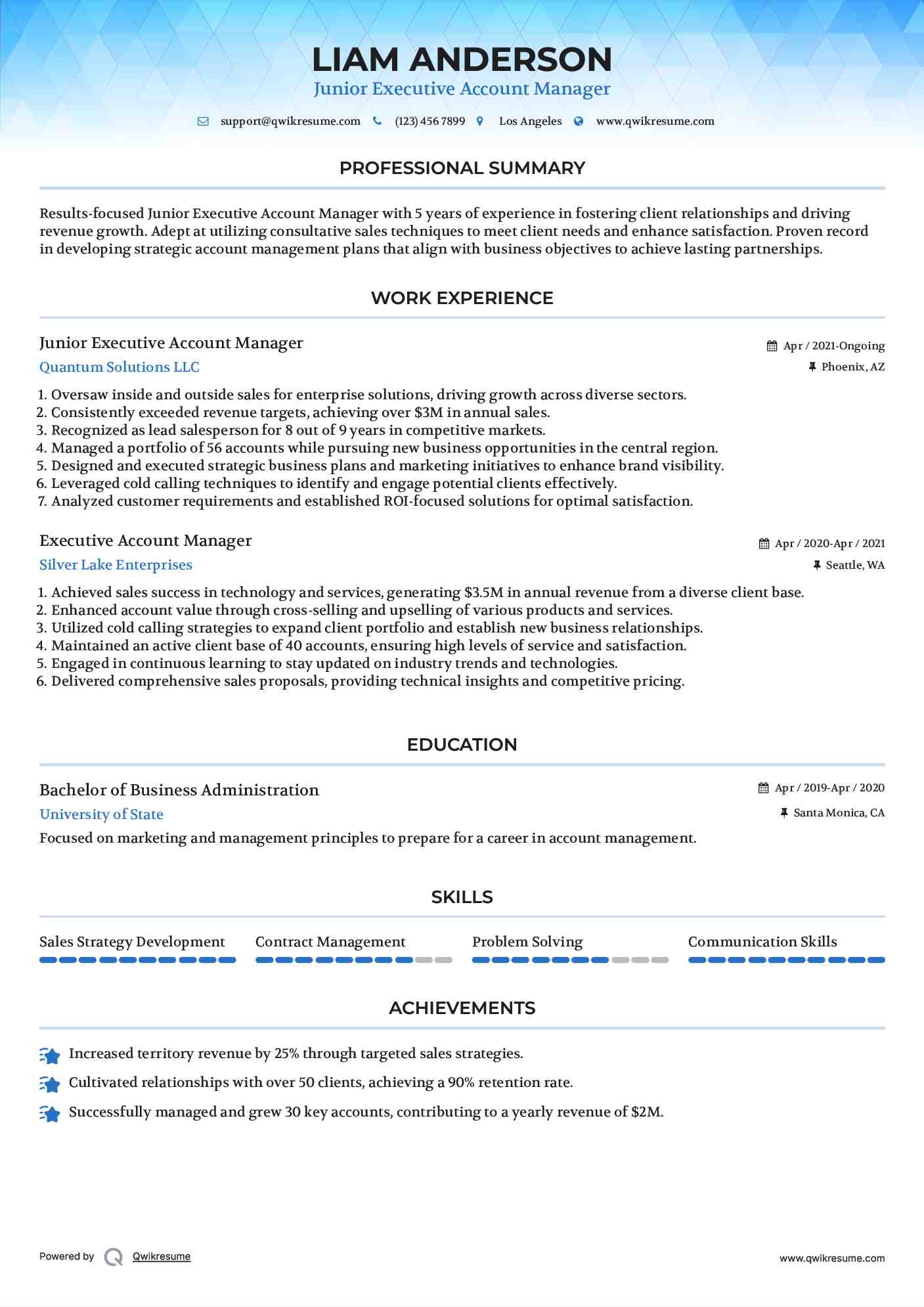Junior Executive Account Manager Resume Model