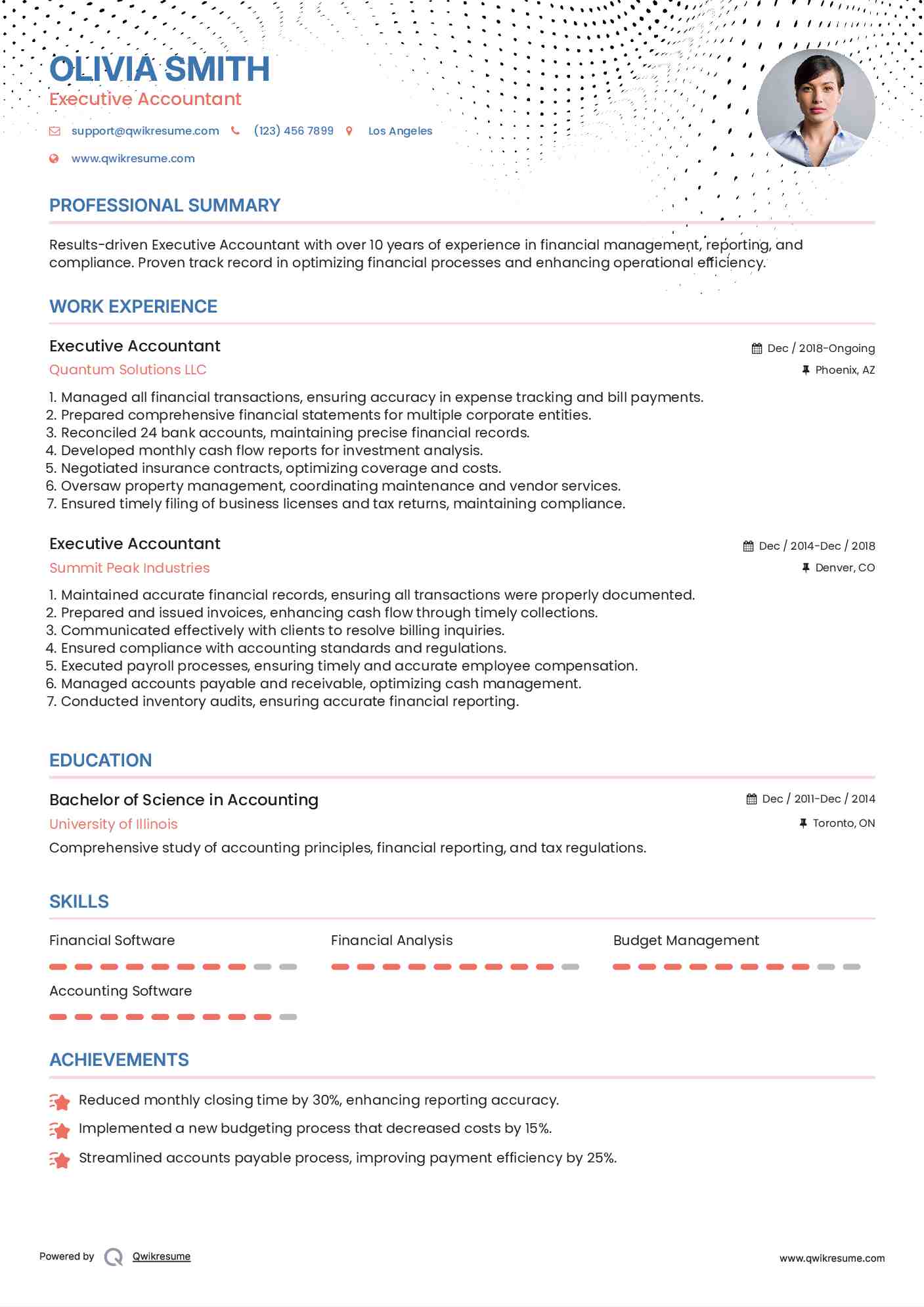 Executive Accountant Resume Example