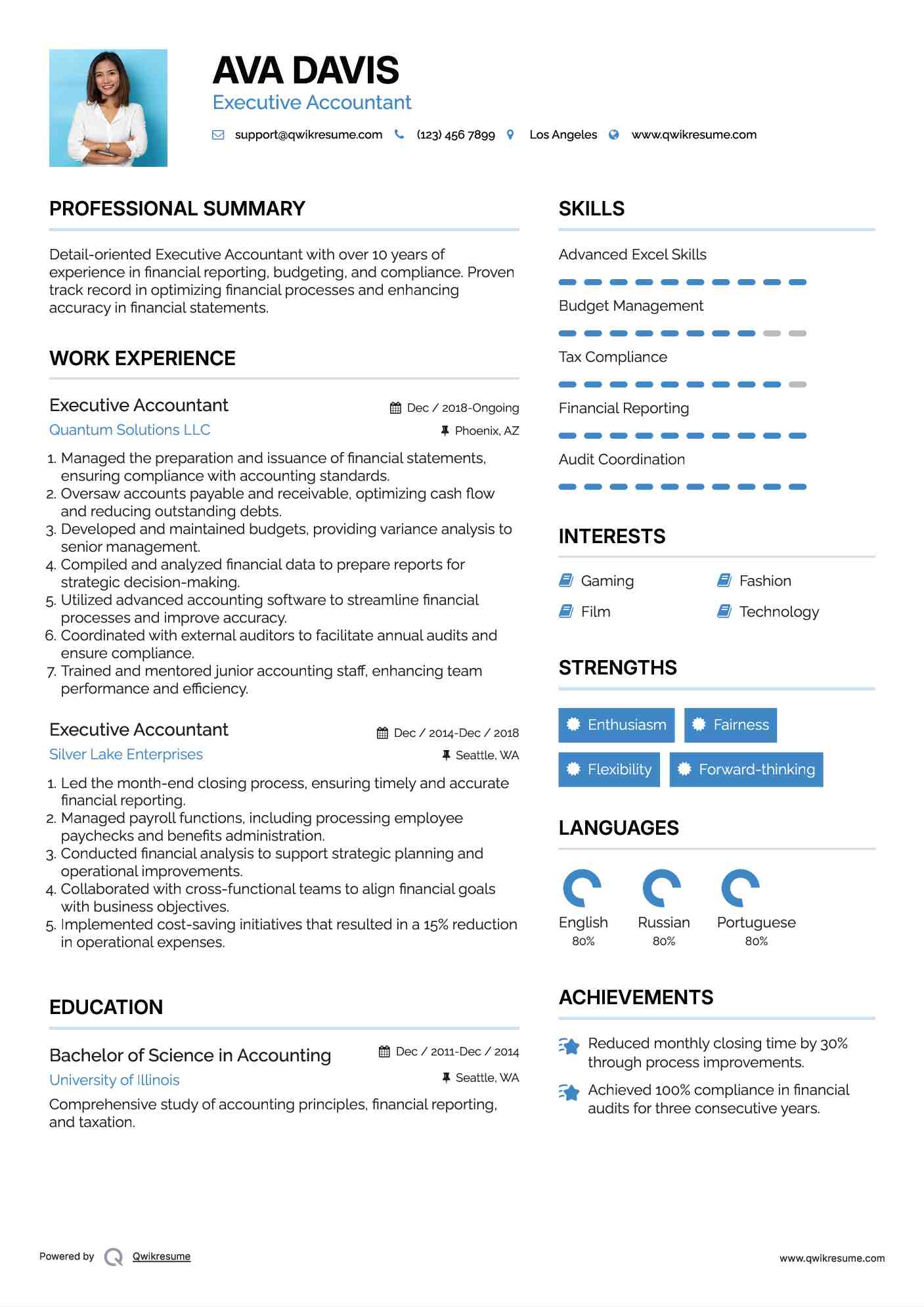 Executive Accountant Resume Sample