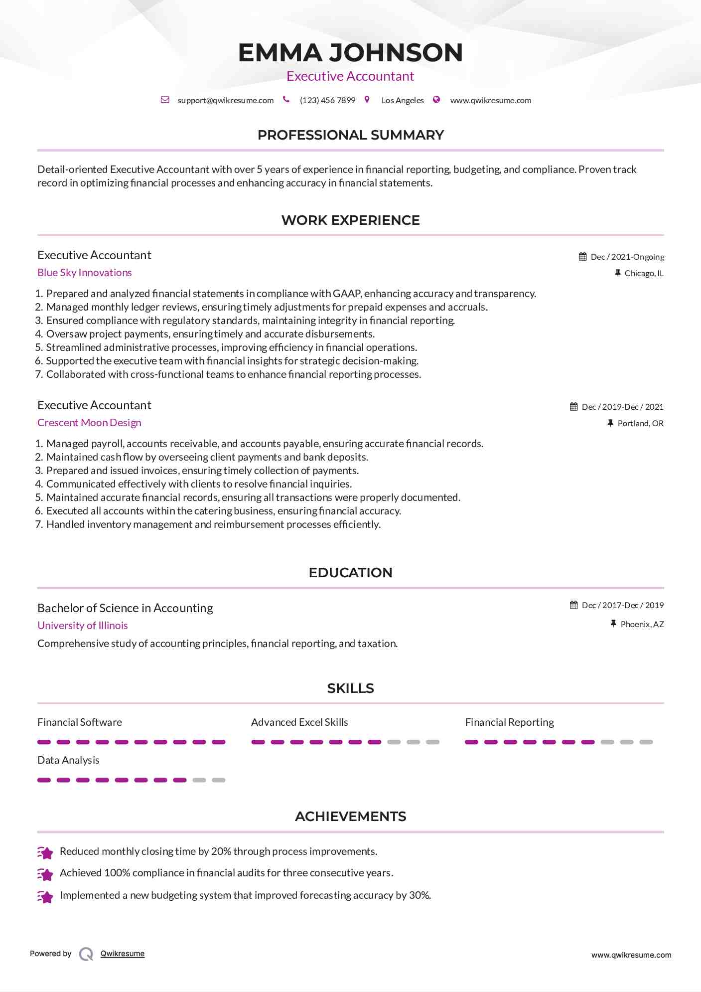 Executive Accountant Resume Format