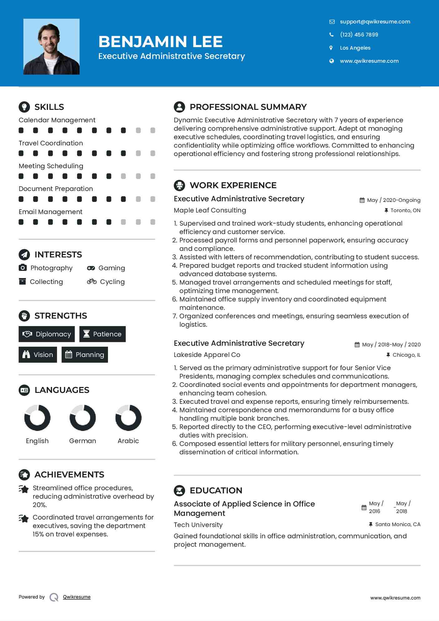 Executive Administrative Secretary Resume Model