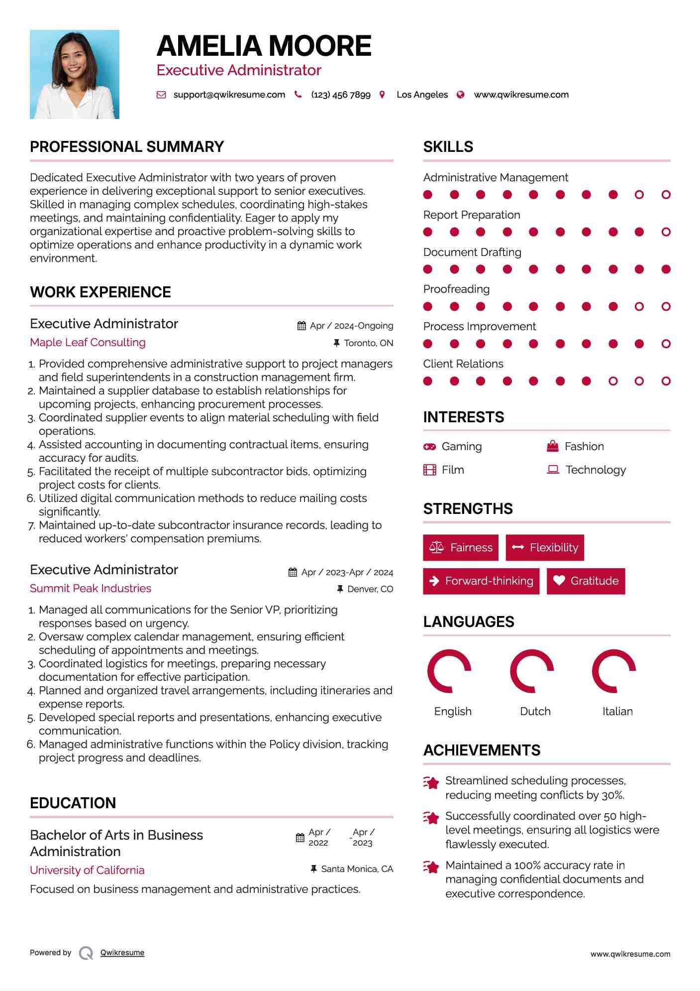 Executive Administrator Resume Format