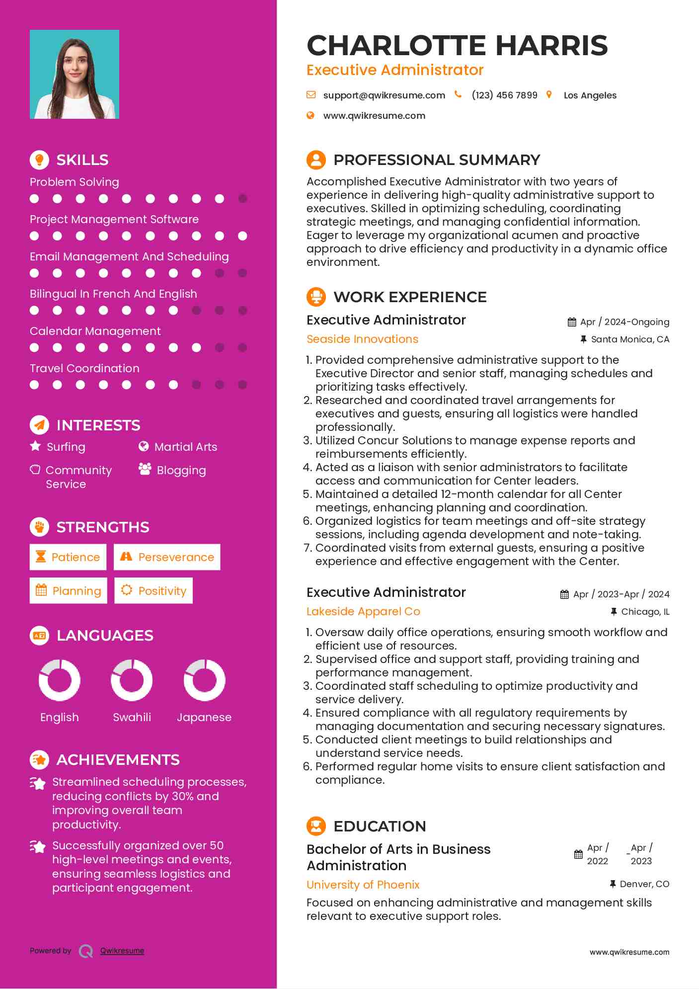 Executive Administrator Resume Template