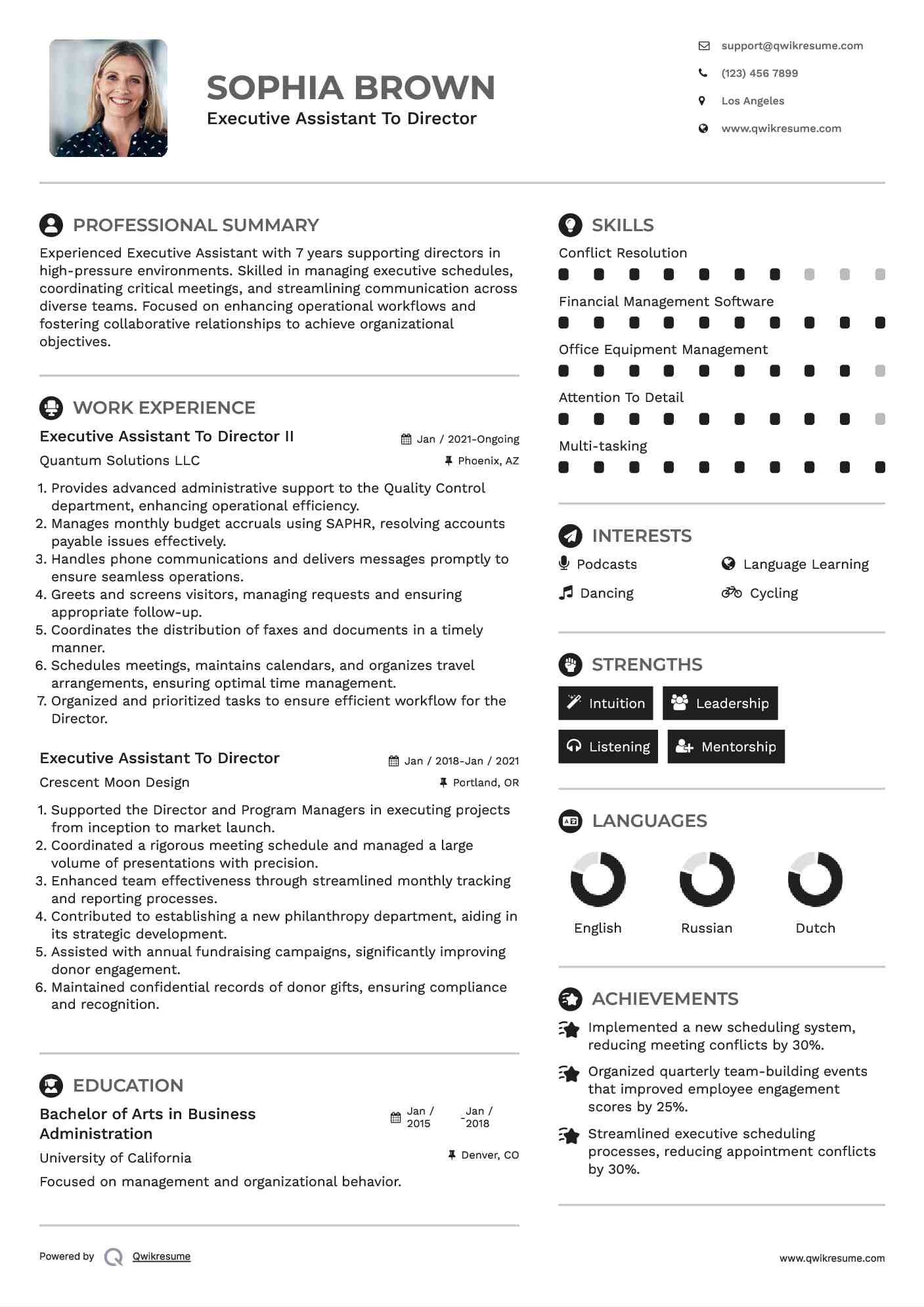 Executive Assistant To Director II Resume Format